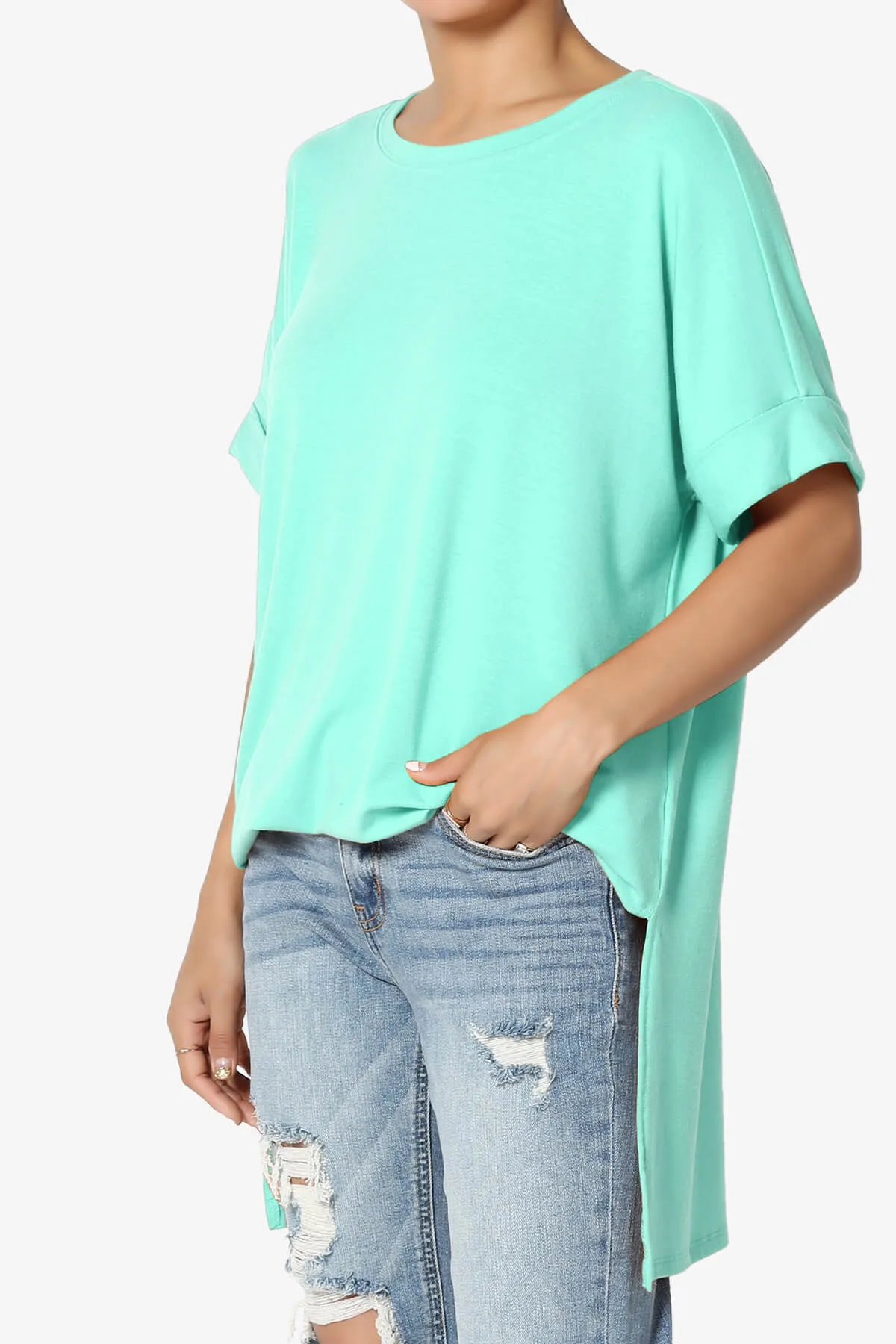 Onella Round Neck Rolled Short Sleeve Top PLUS