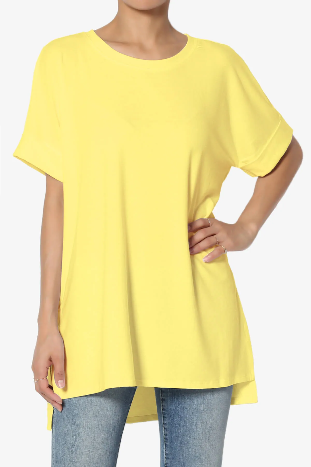 Onella Round Neck Rolled Short Sleeve Top PLUS