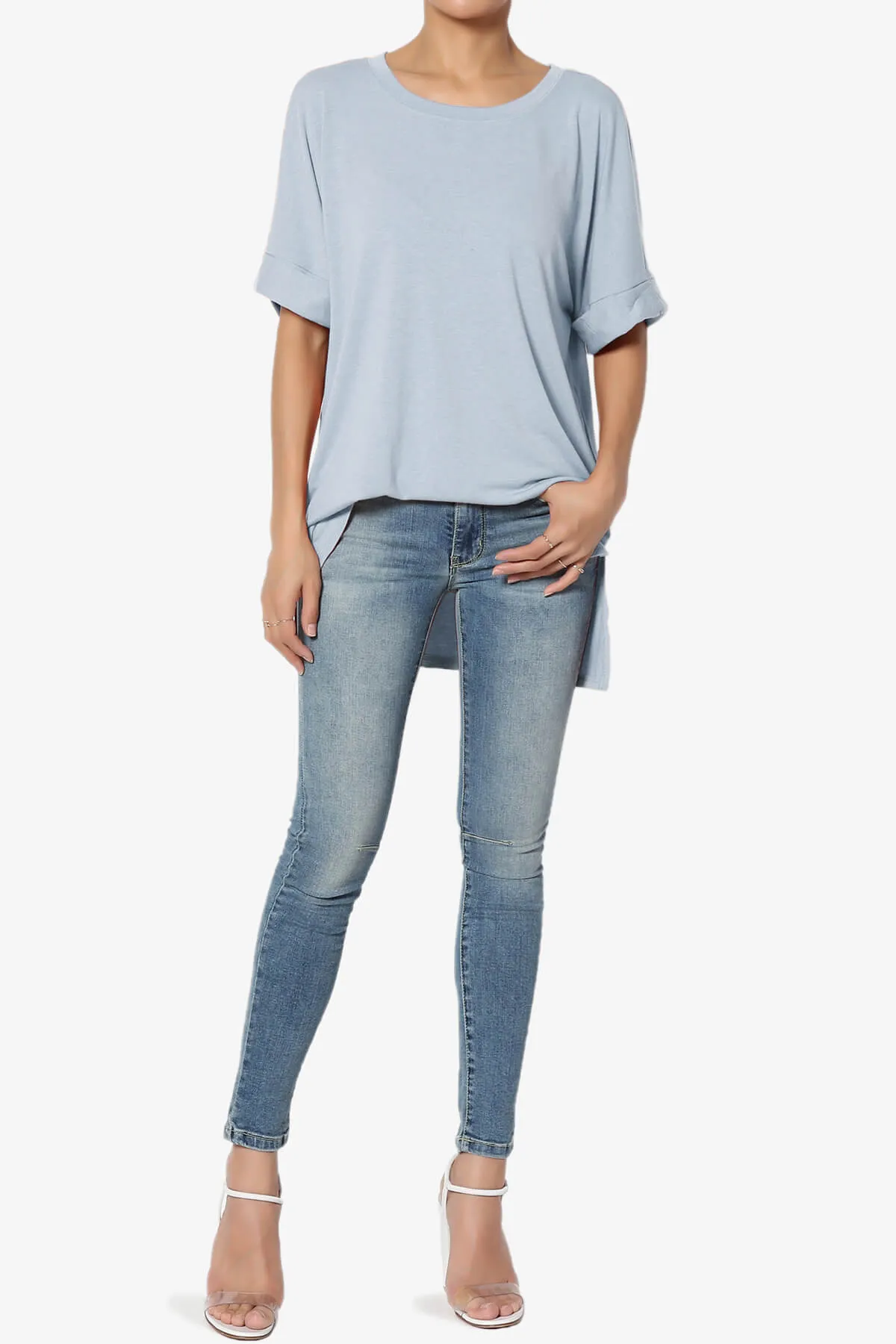 Onella Round Neck Rolled Short Sleeve Top PLUS