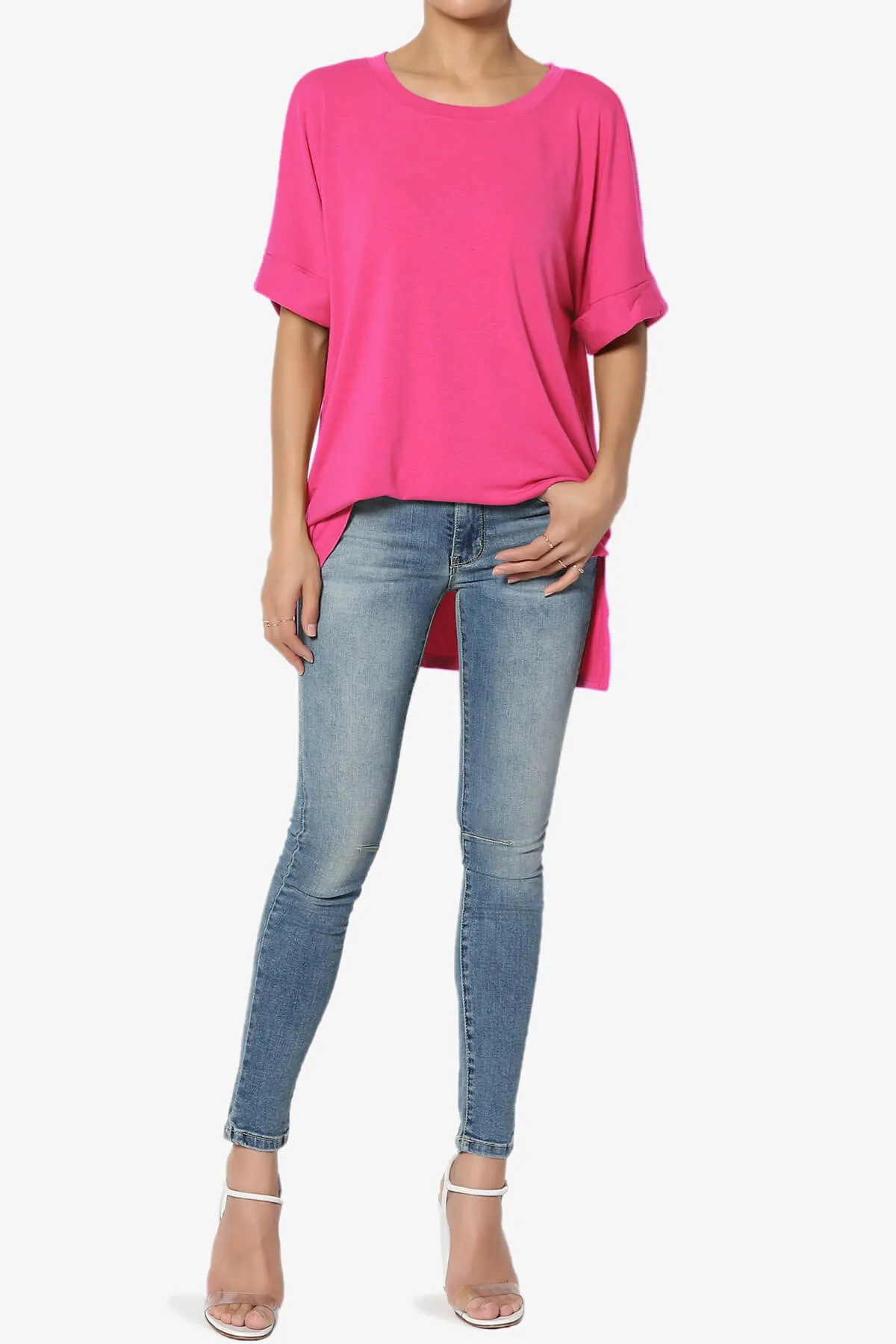 Onella Round Neck Rolled Short Sleeve Top PLUS