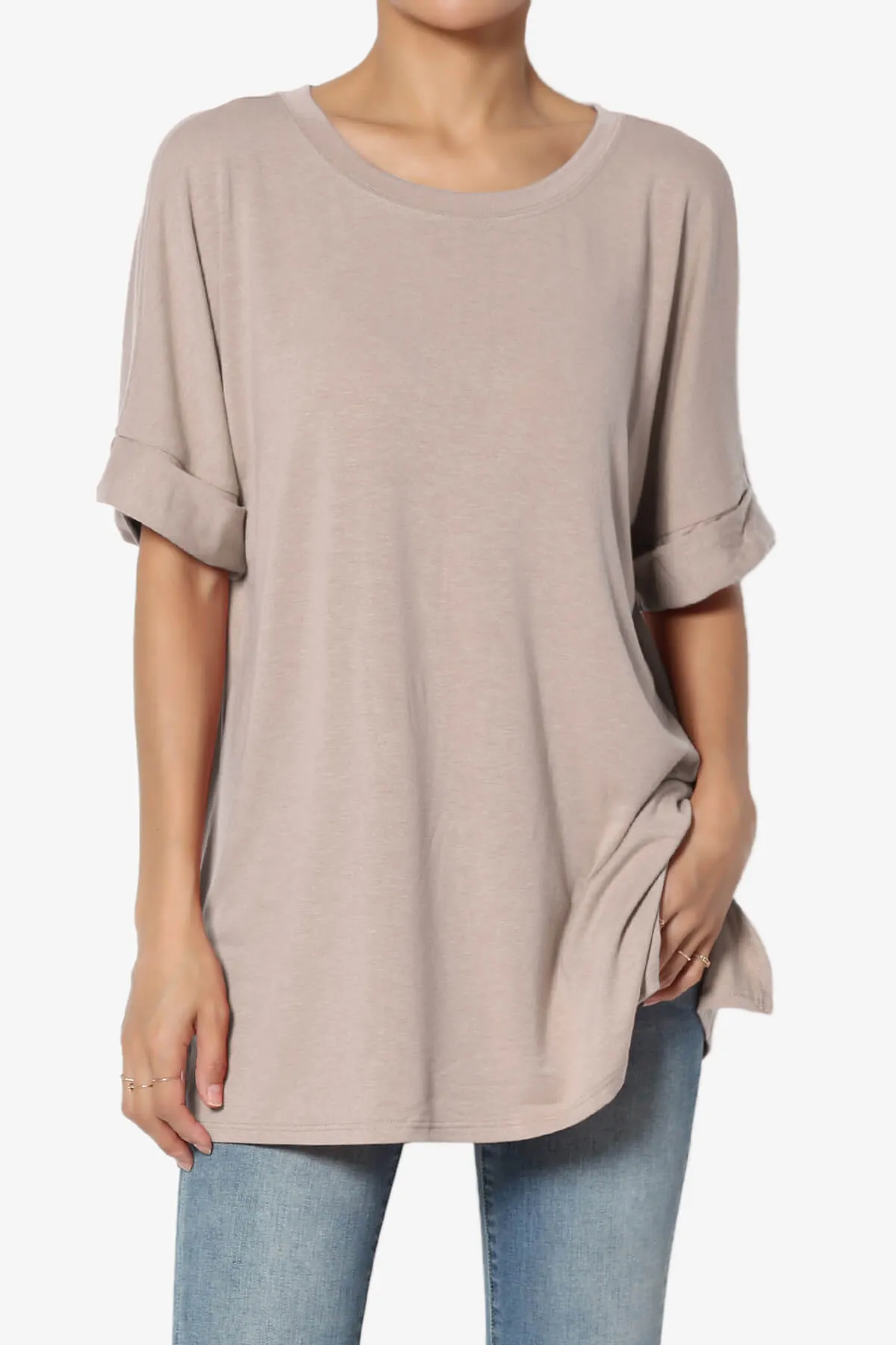 Onella Round Neck Rolled Short Sleeve Top PLUS