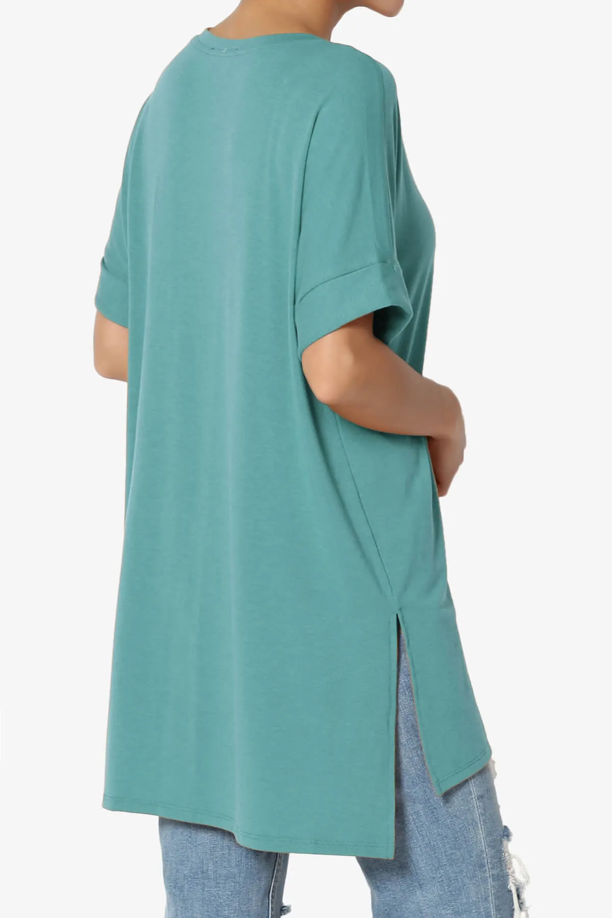 Onella Round Neck Rolled Short Sleeve Top PLUS