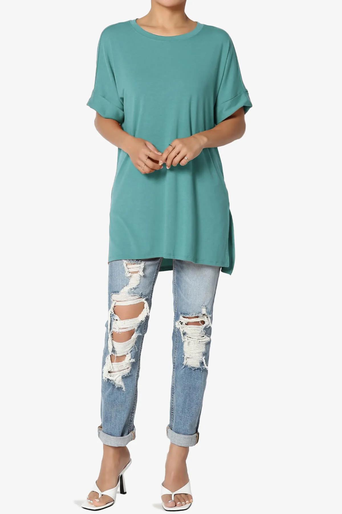 Onella Round Neck Rolled Short Sleeve Top PLUS