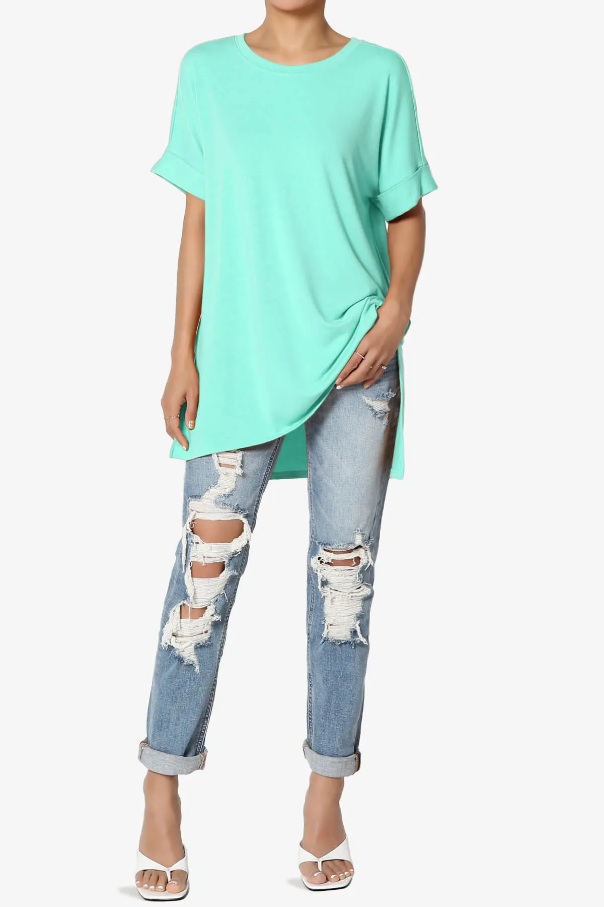 Onella Round Neck Rolled Short Sleeve Top PLUS