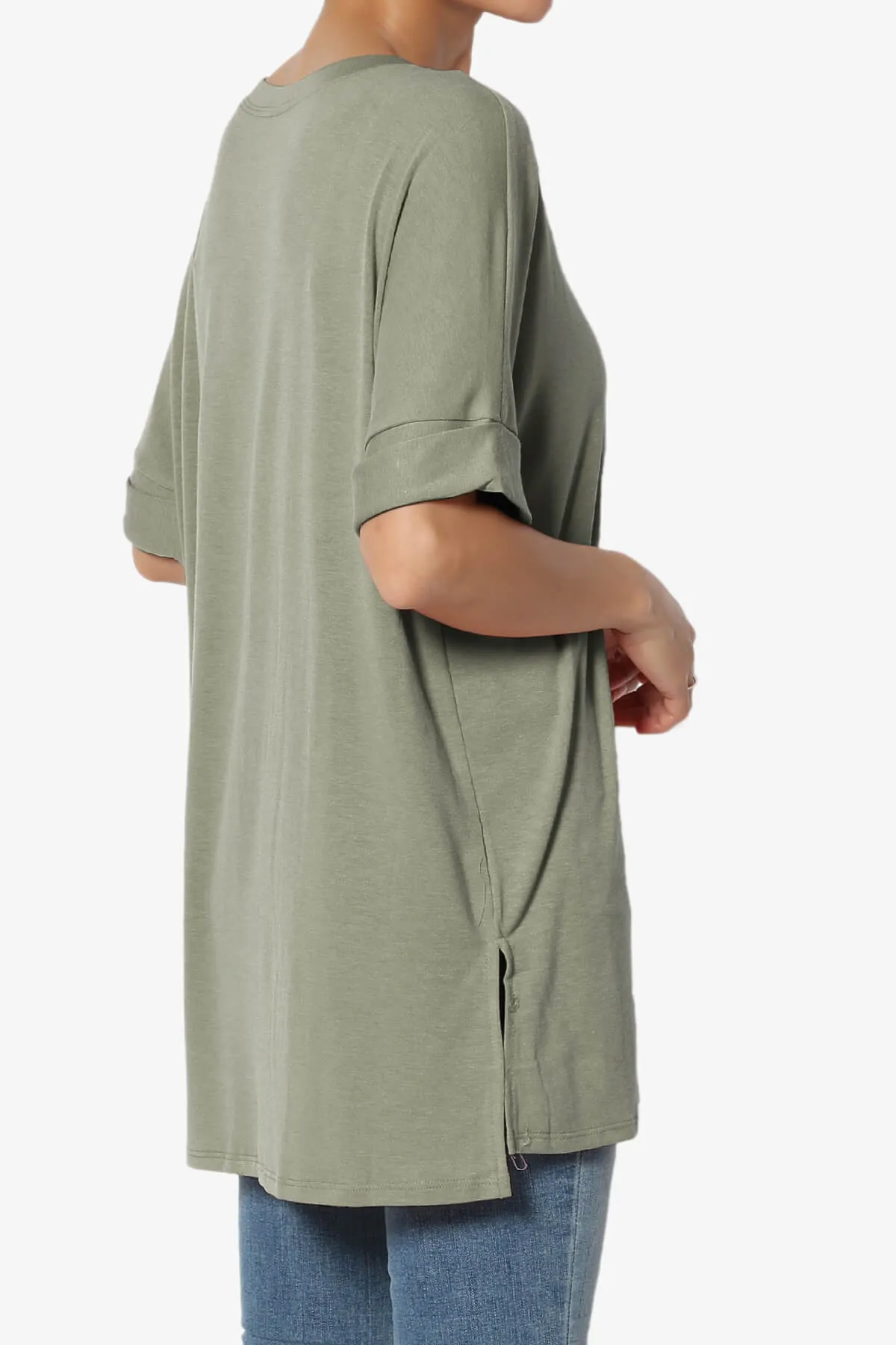 Onella Round Neck Rolled Short Sleeve Top PLUS