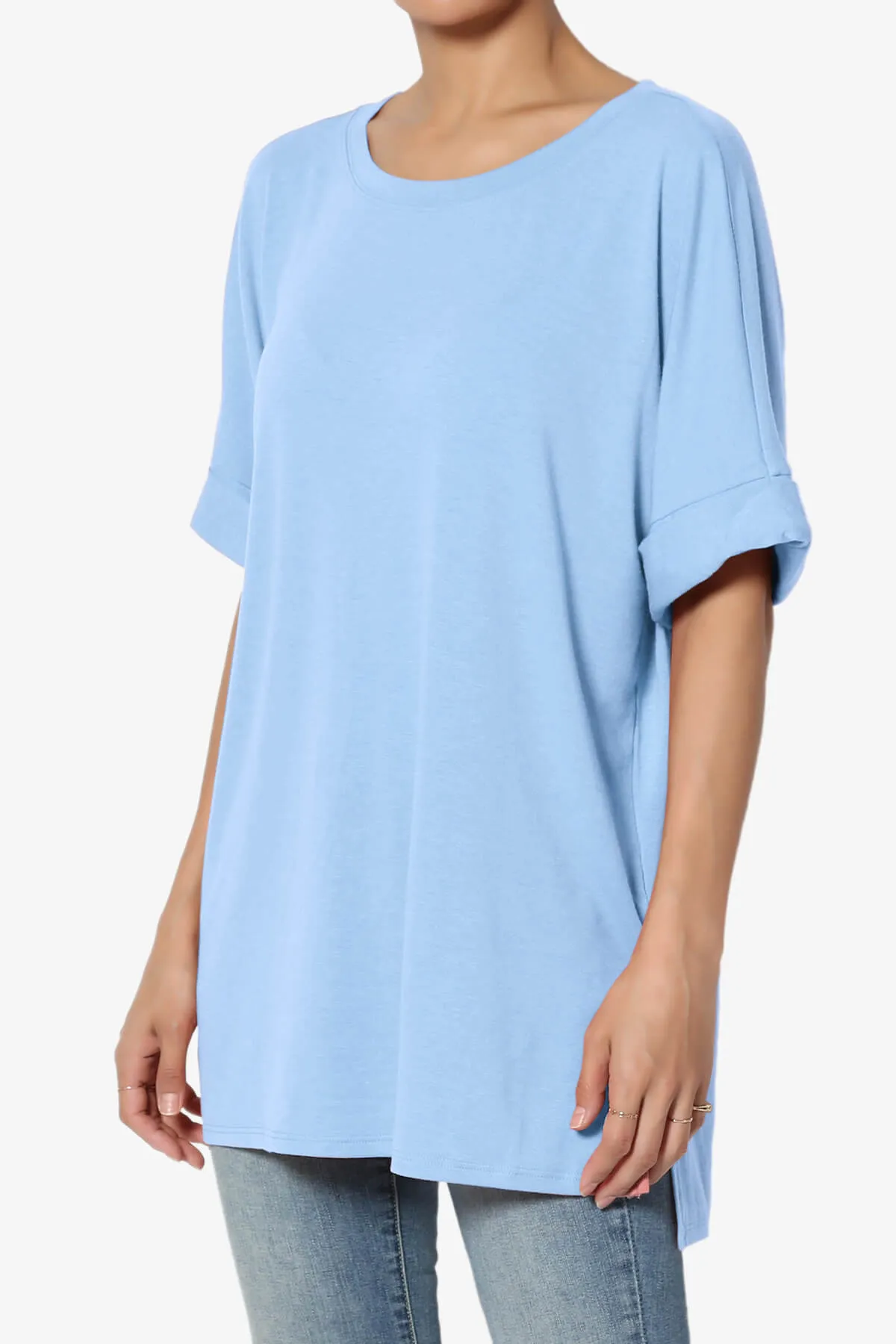 Onella Round Neck Rolled Short Sleeve Top PLUS