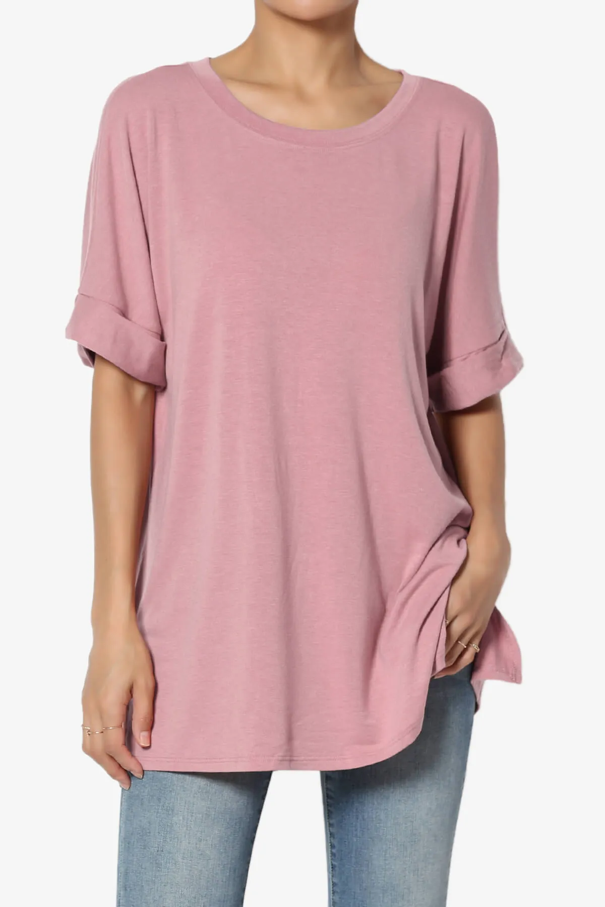 Onella Round Neck Rolled Short Sleeve Top PLUS