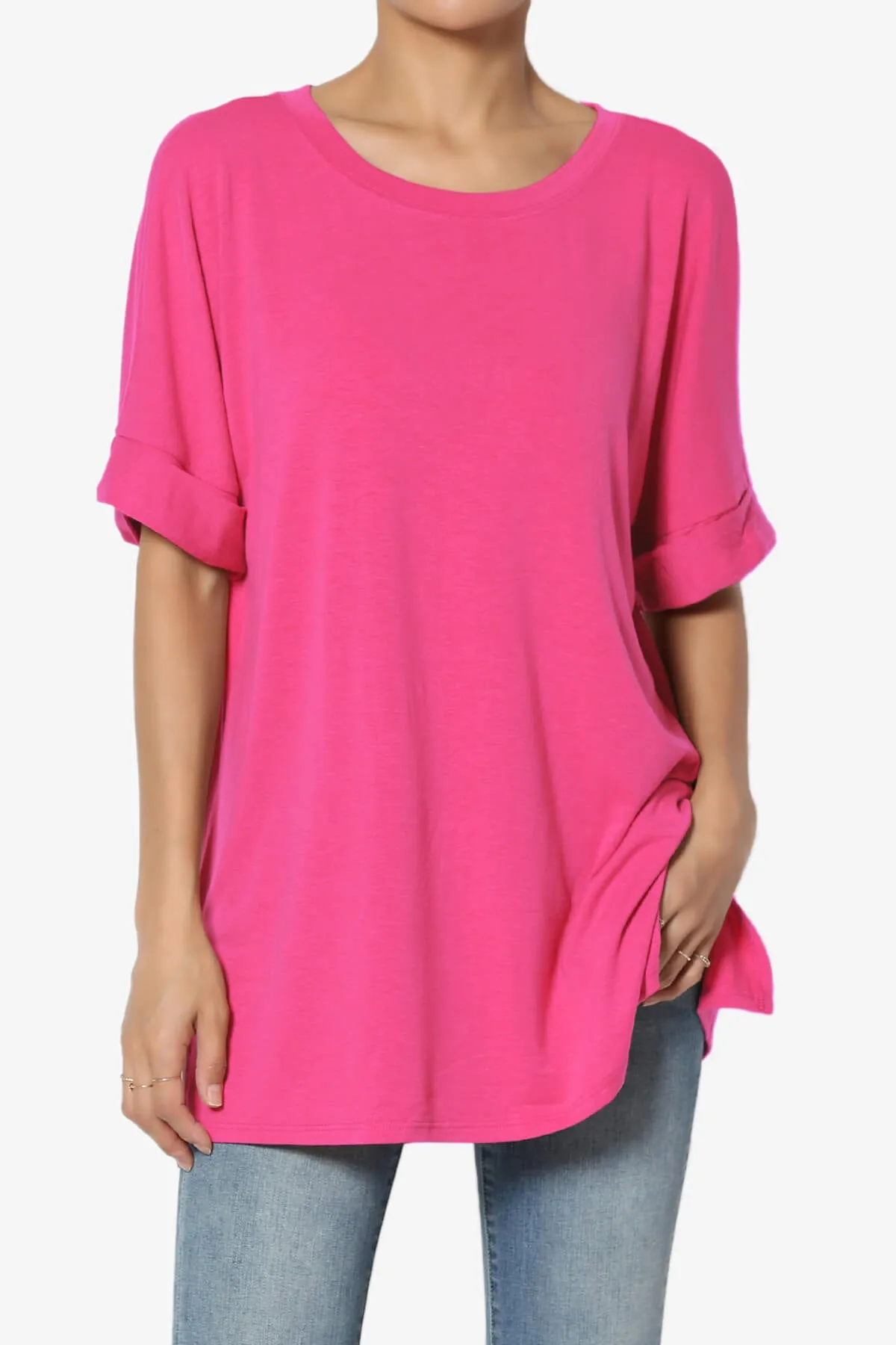 Onella Round Neck Rolled Short Sleeve Top PLUS