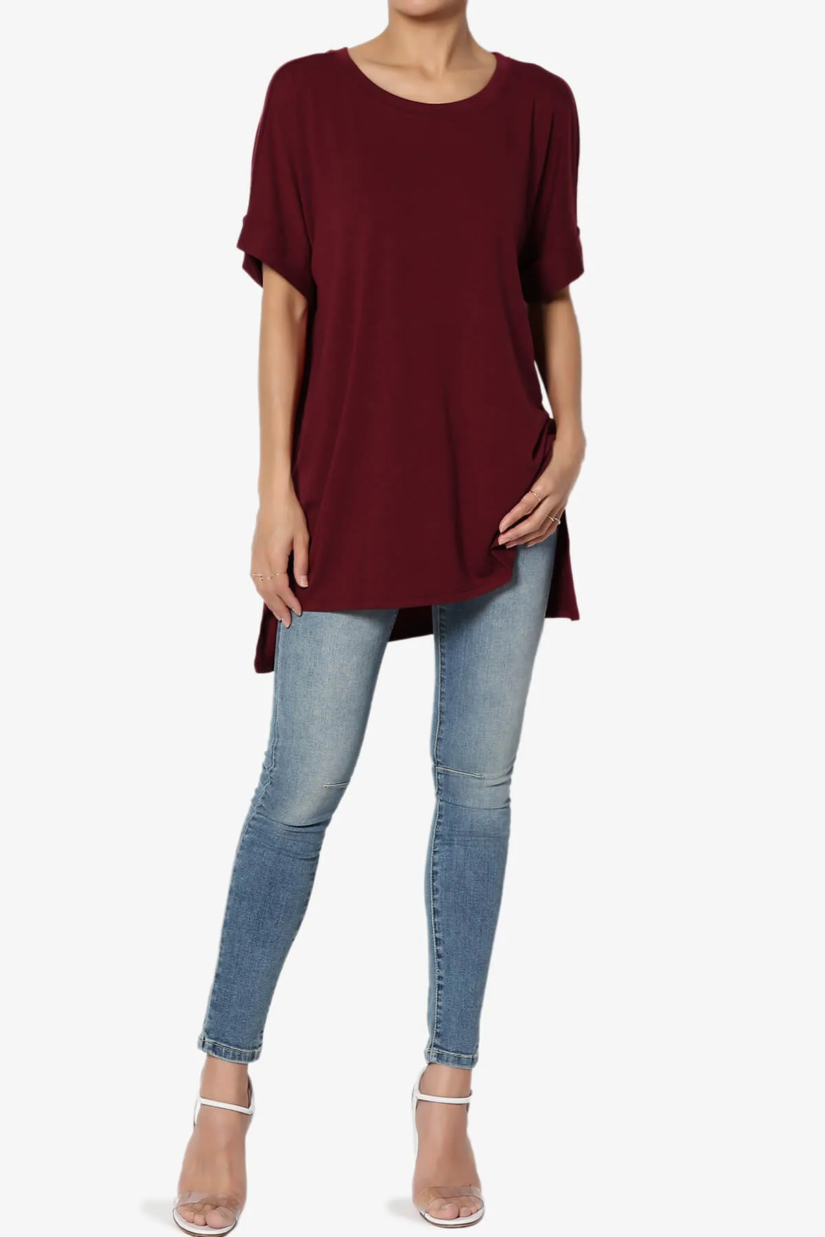 Onella Round Neck Rolled Short Sleeve Top PLUS