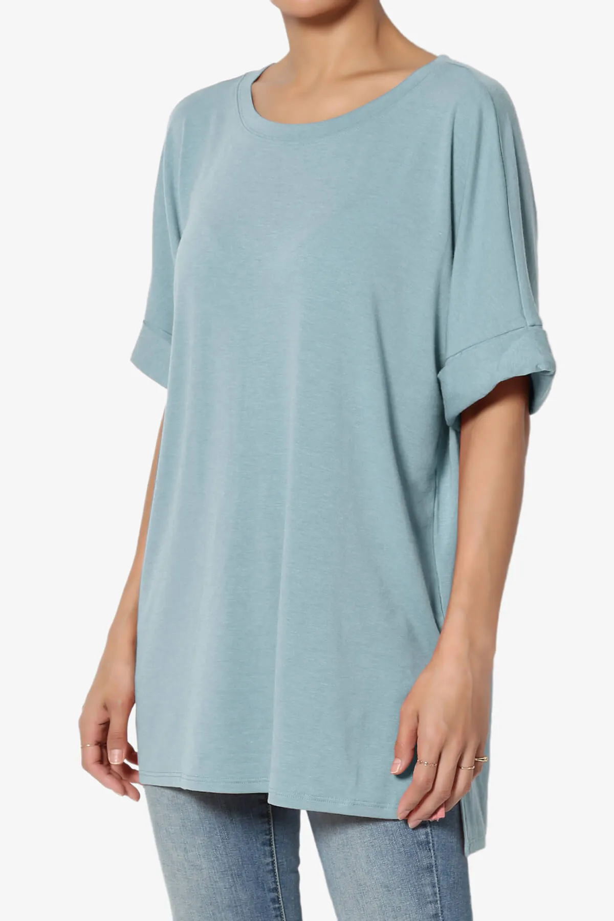 Onella Round Neck Rolled Short Sleeve Top PLUS