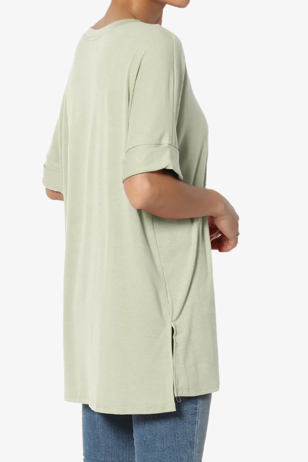 Onella Round Neck Rolled Short Sleeve Top PLUS