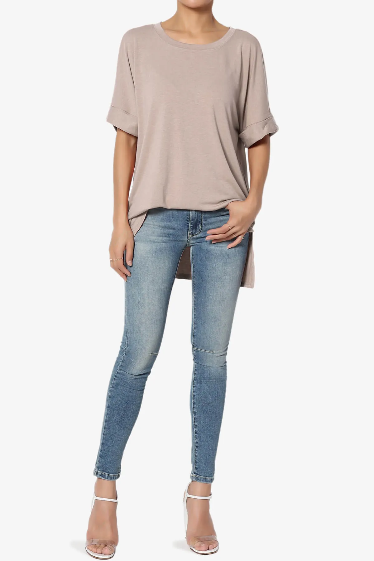 Onella Round Neck Rolled Short Sleeve Top PLUS