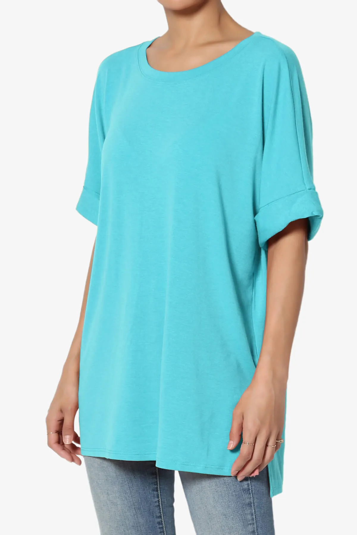 Onella Round Neck Rolled Short Sleeve Top PLUS