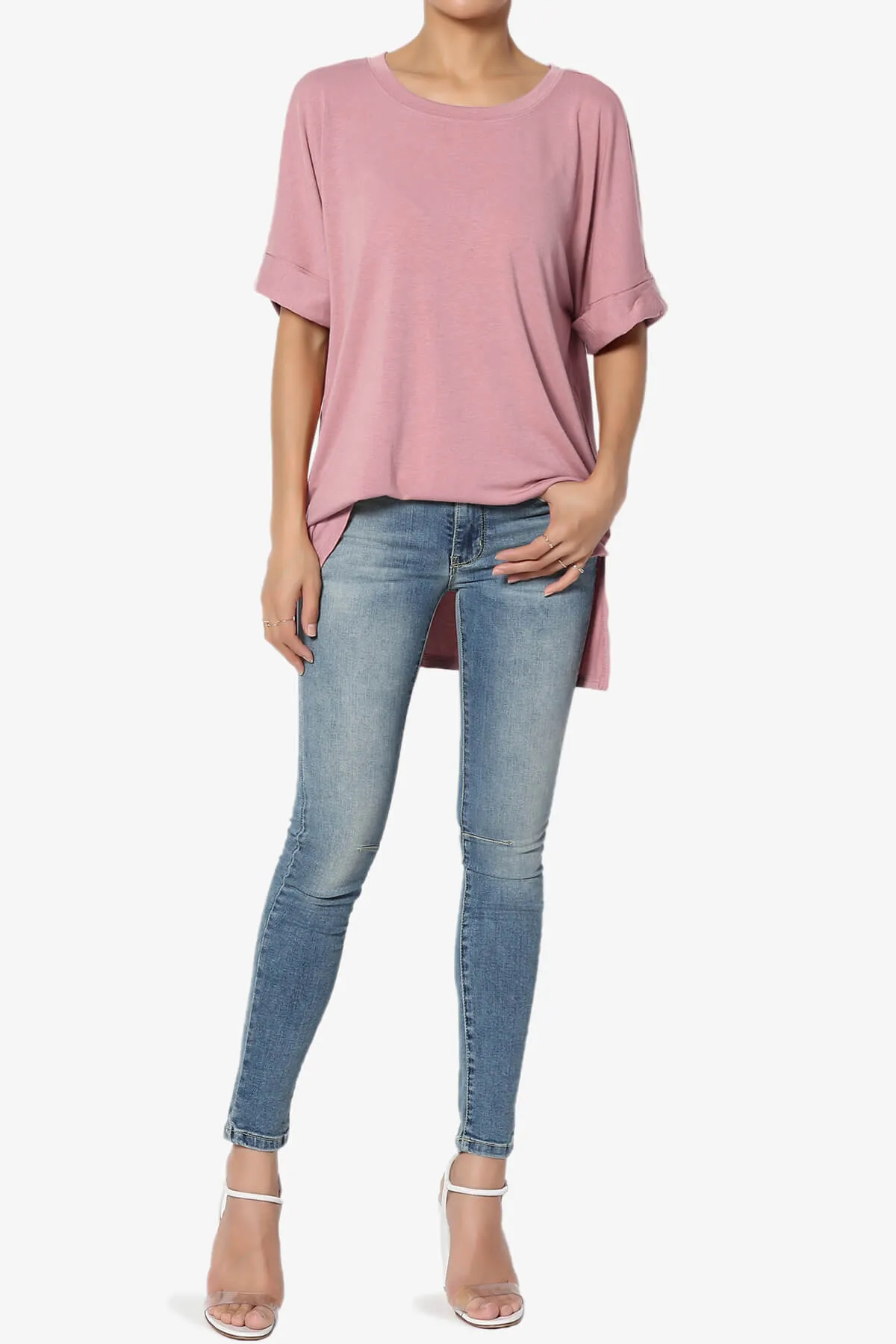Onella Round Neck Rolled Short Sleeve Top PLUS