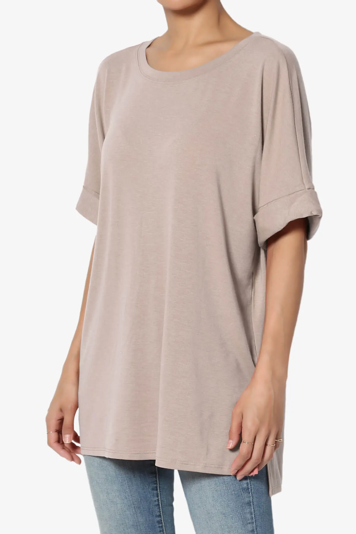 Onella Round Neck Rolled Short Sleeve Top PLUS