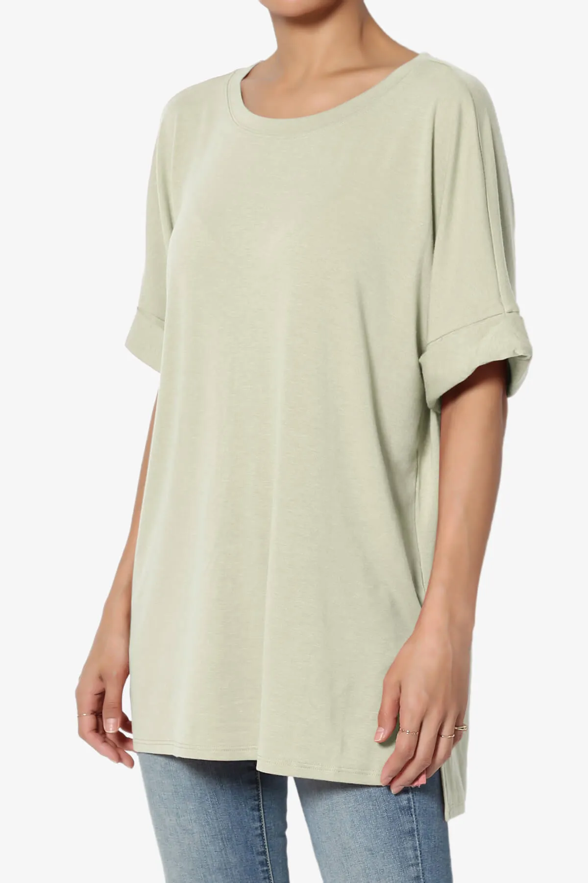 Onella Round Neck Rolled Short Sleeve Top PLUS