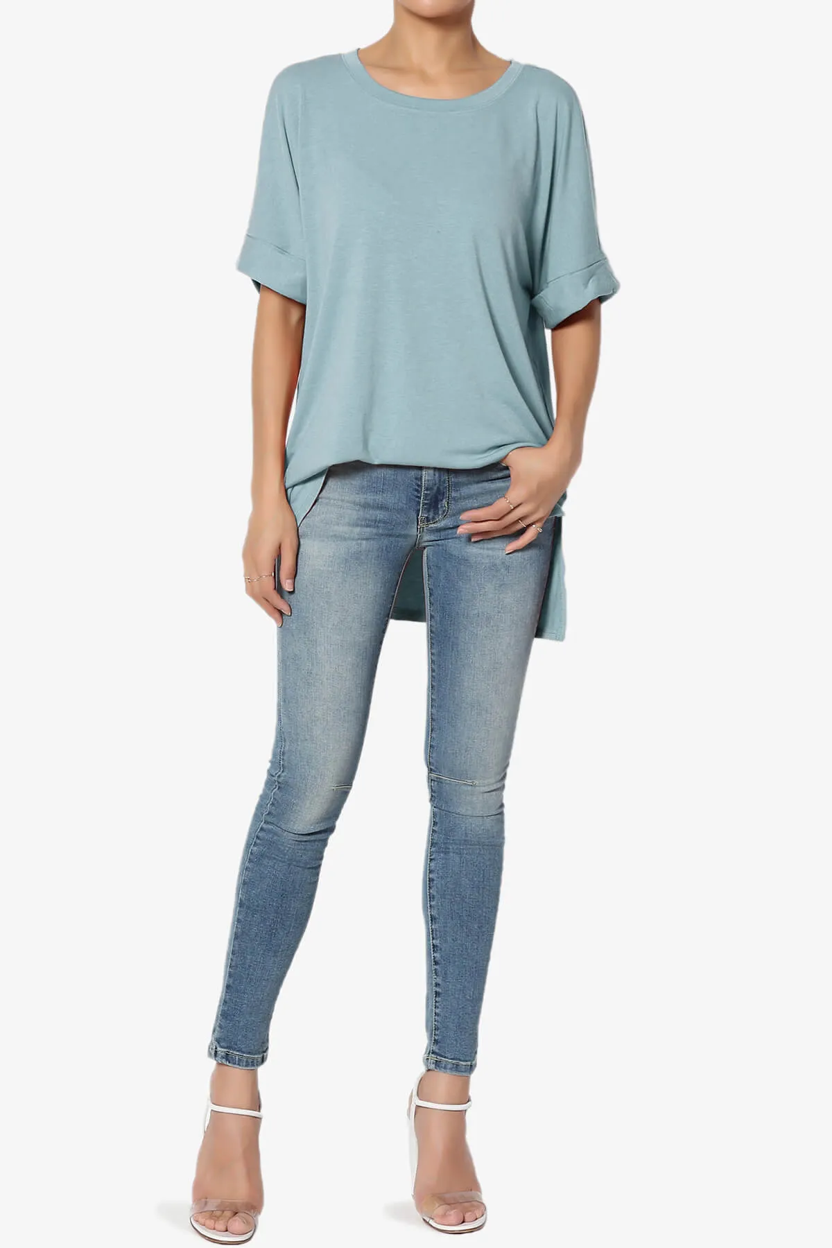 Onella Round Neck Rolled Short Sleeve Top PLUS