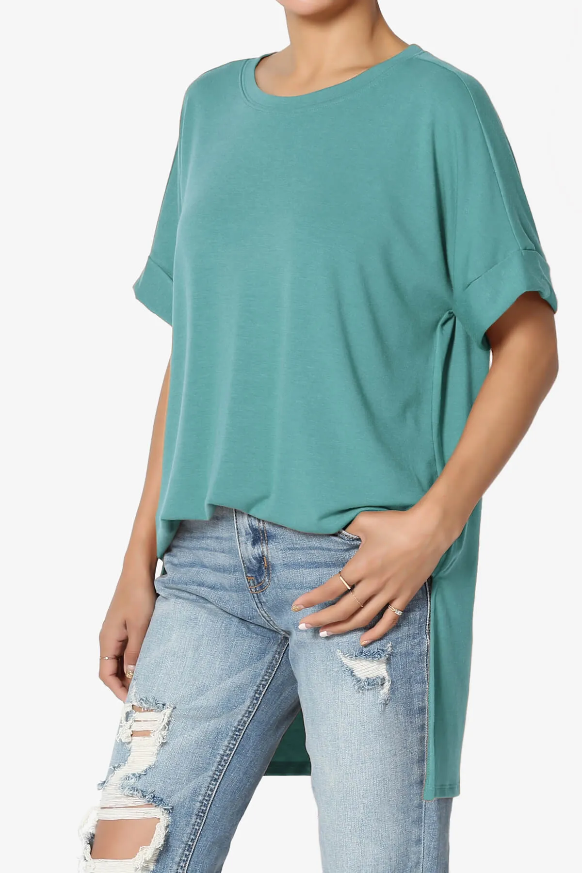 Onella Round Neck Rolled Short Sleeve Top PLUS