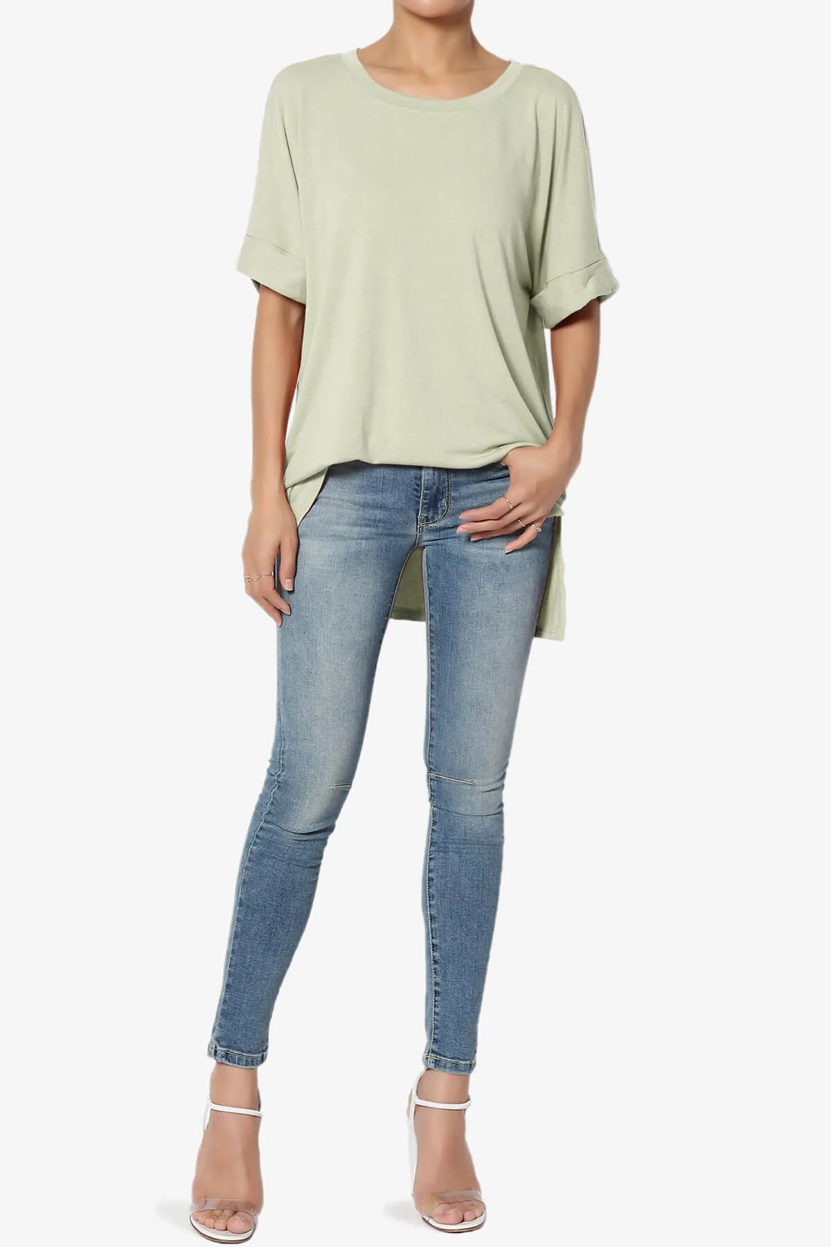 Onella Round Neck Rolled Short Sleeve Top PLUS