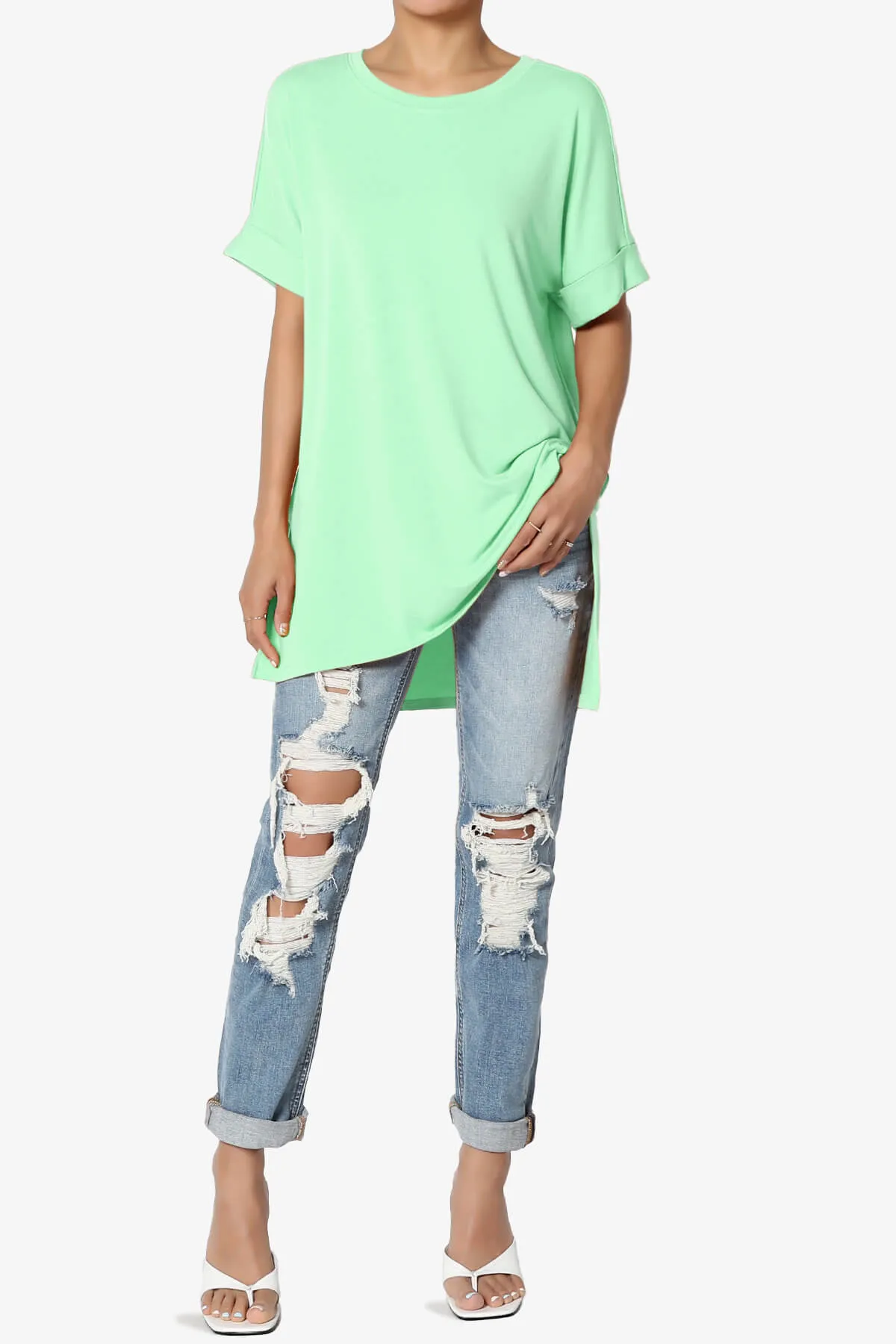 Onella Round Neck Rolled Short Sleeve Top PLUS