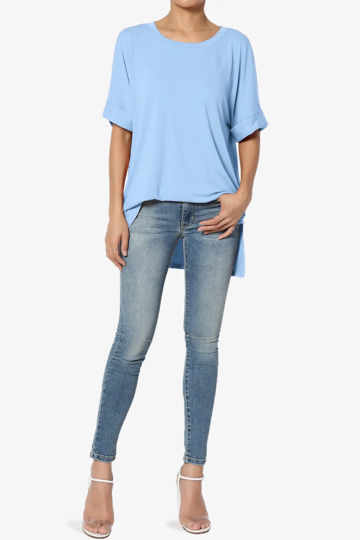 Onella Round Neck Rolled Short Sleeve Top PLUS