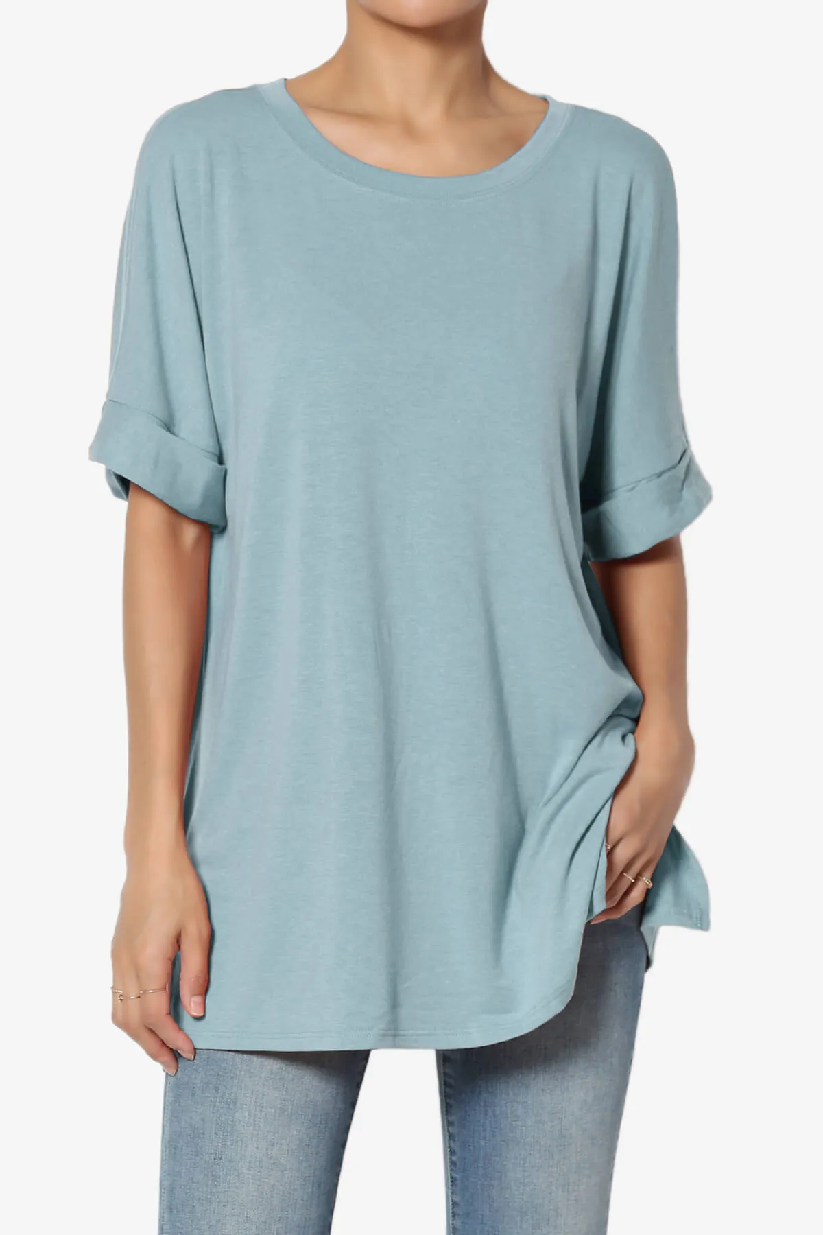 Onella Round Neck Rolled Short Sleeve Top PLUS