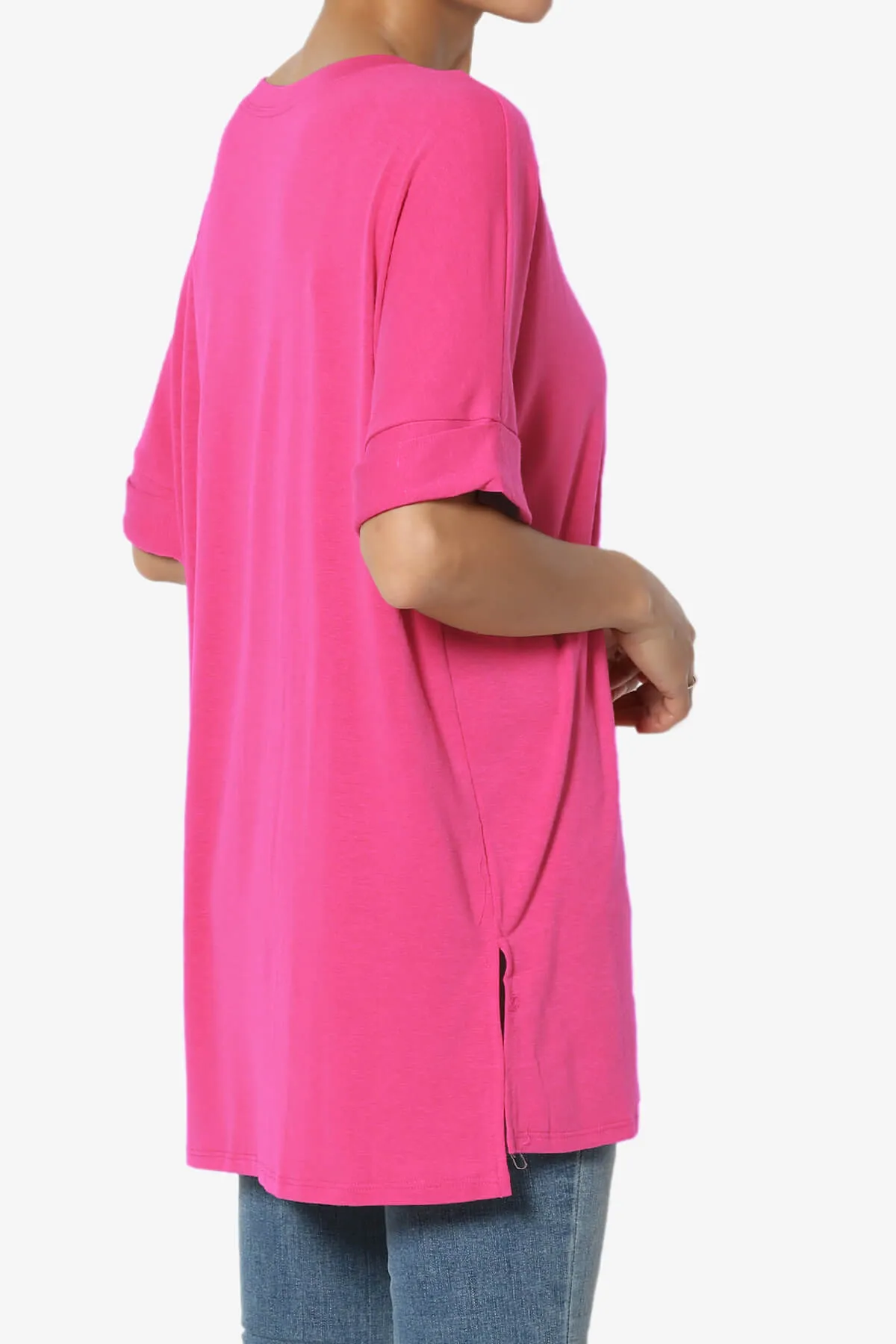 Onella Round Neck Rolled Short Sleeve Top PLUS