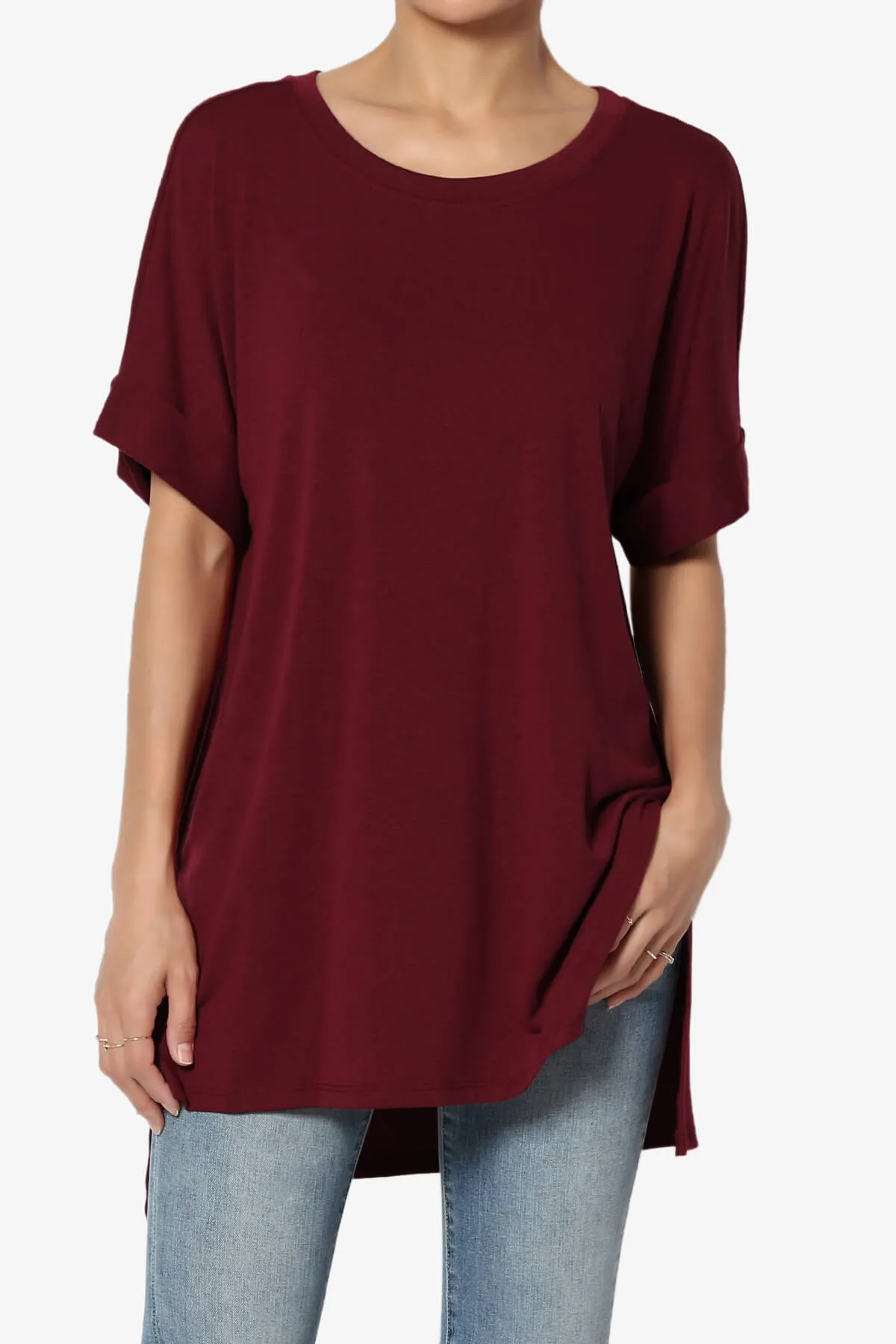 Onella Round Neck Rolled Short Sleeve Top PLUS