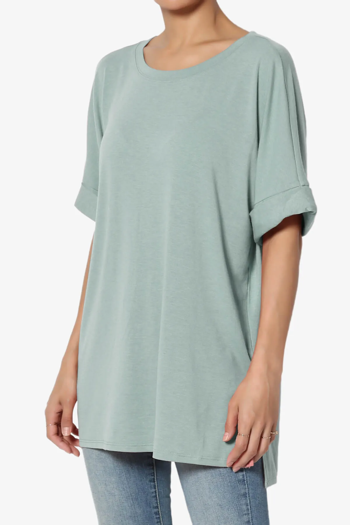 Onella Round Neck Rolled Short Sleeve Top PLUS