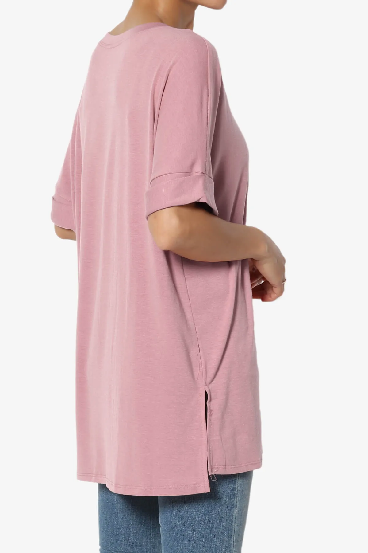 Onella Round Neck Rolled Short Sleeve Top PLUS
