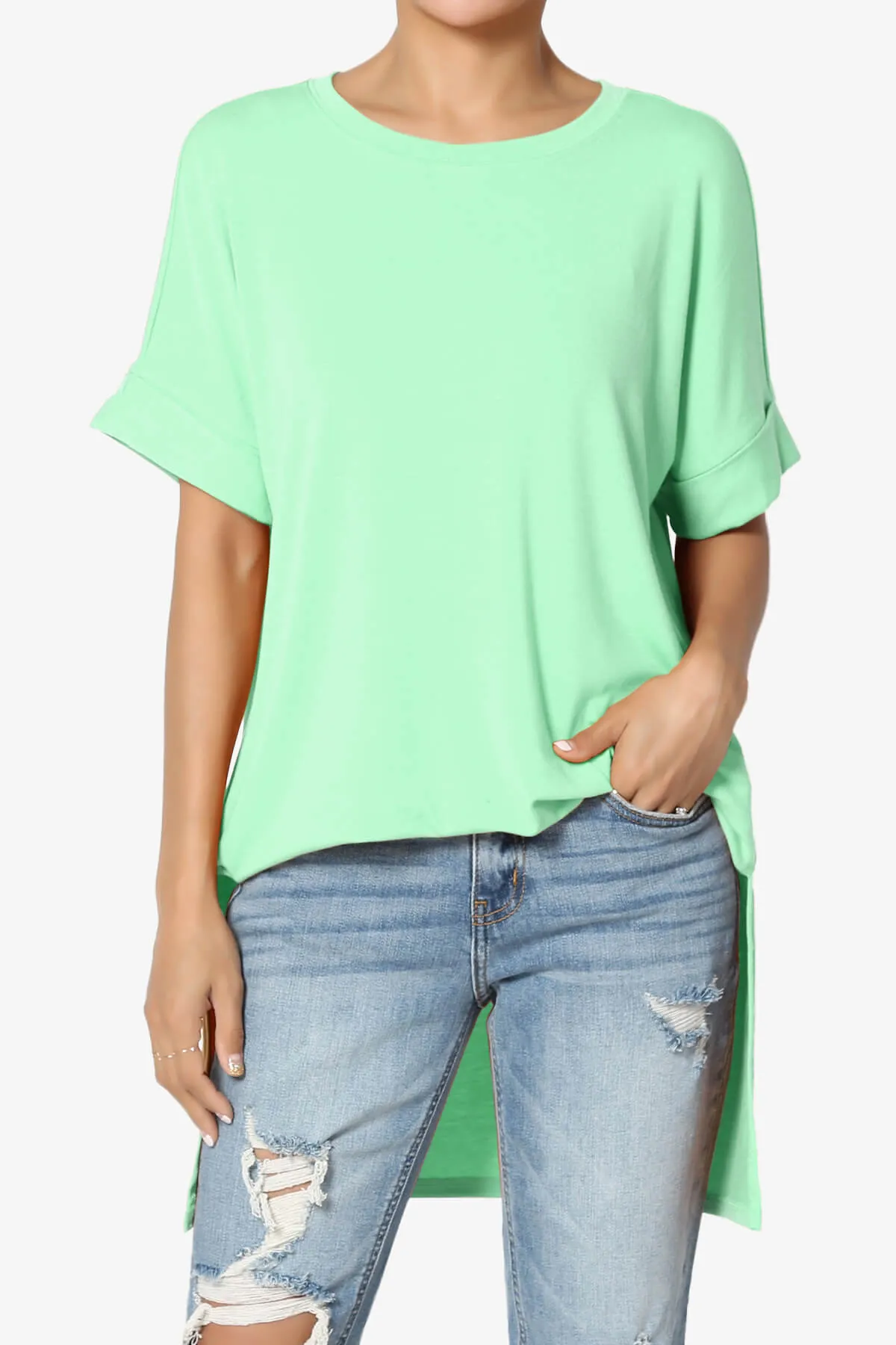Onella Round Neck Rolled Short Sleeve Top PLUS