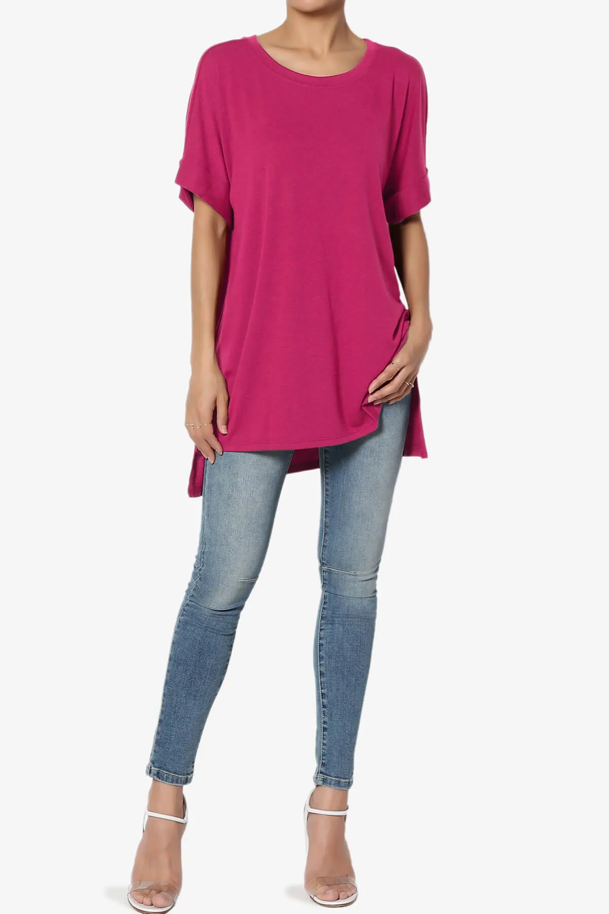 Onella Round Neck Rolled Short Sleeve Top PLUS