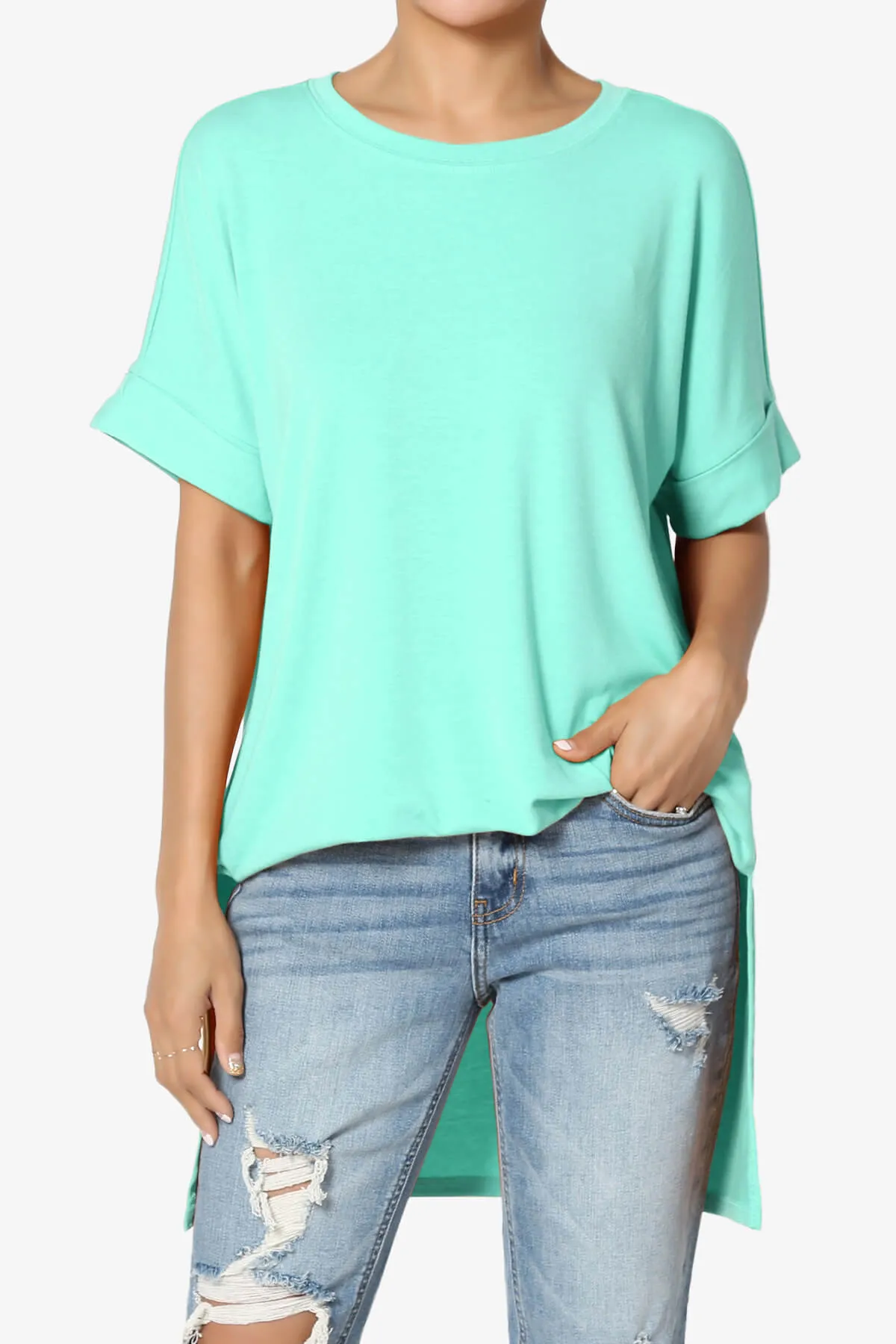 Onella Round Neck Rolled Short Sleeve Top PLUS