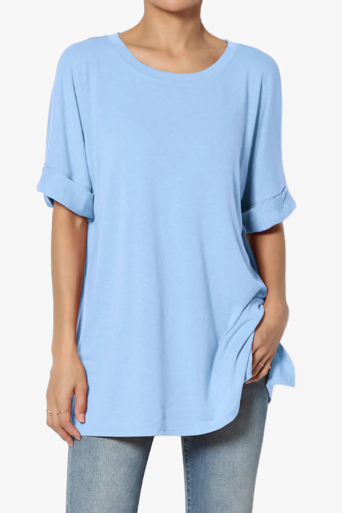 Onella Round Neck Rolled Short Sleeve Top PLUS