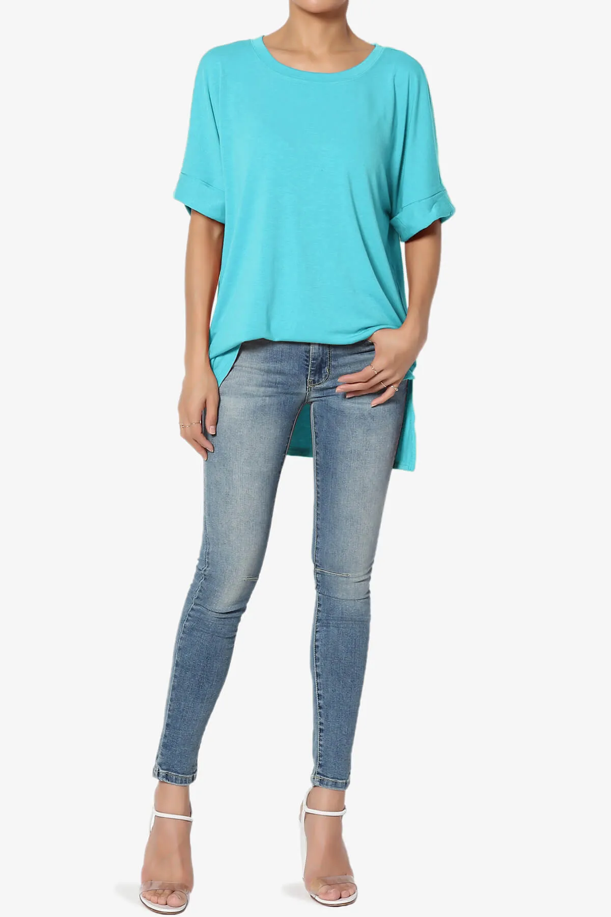 Onella Round Neck Rolled Short Sleeve Top PLUS