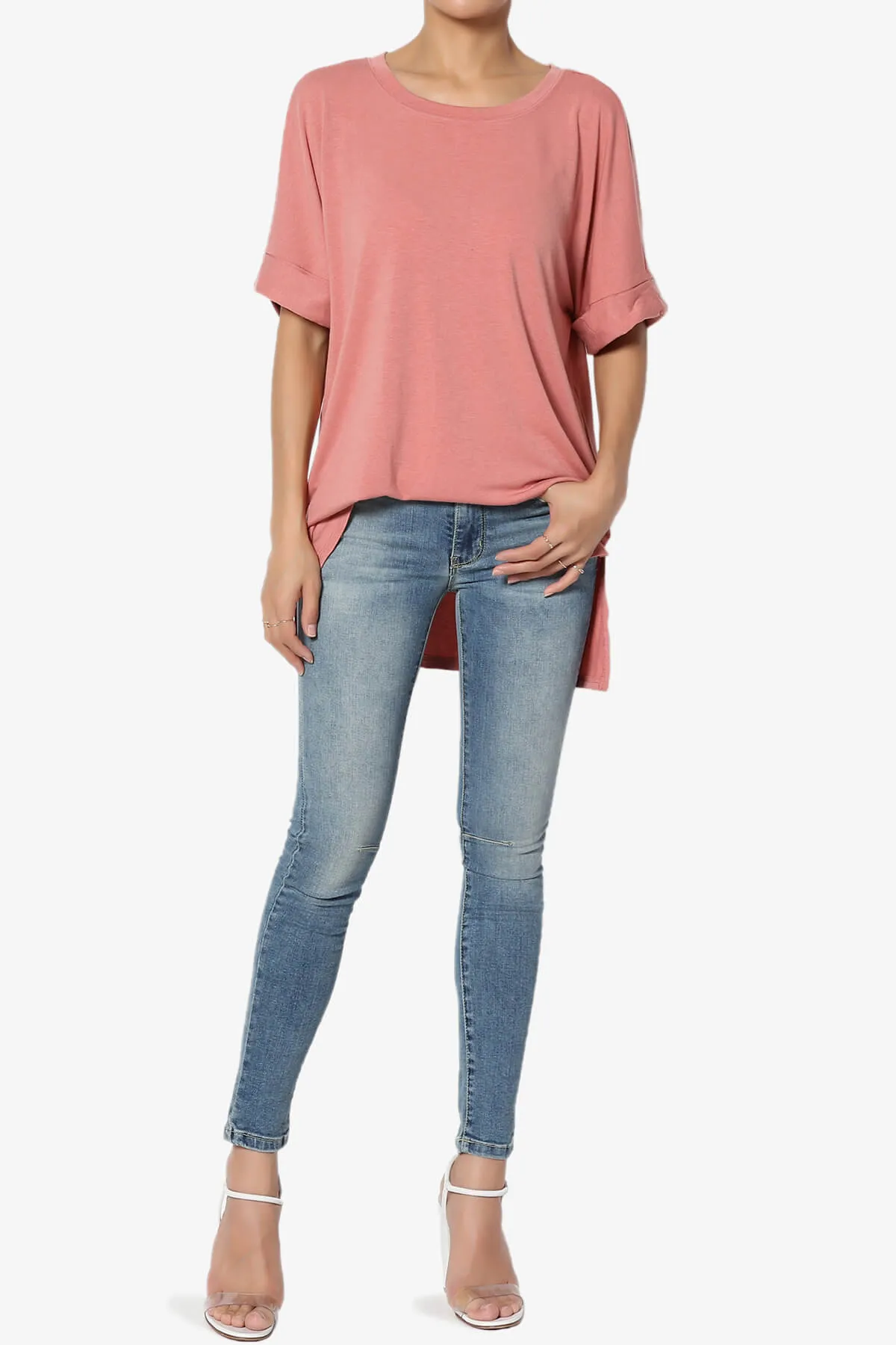 Onella Round Neck Rolled Short Sleeve Top