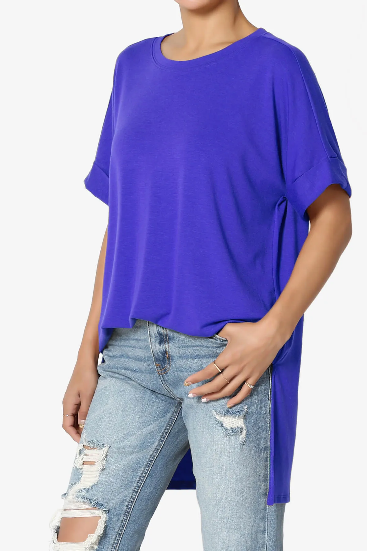 Onella Round Neck Rolled Short Sleeve Top