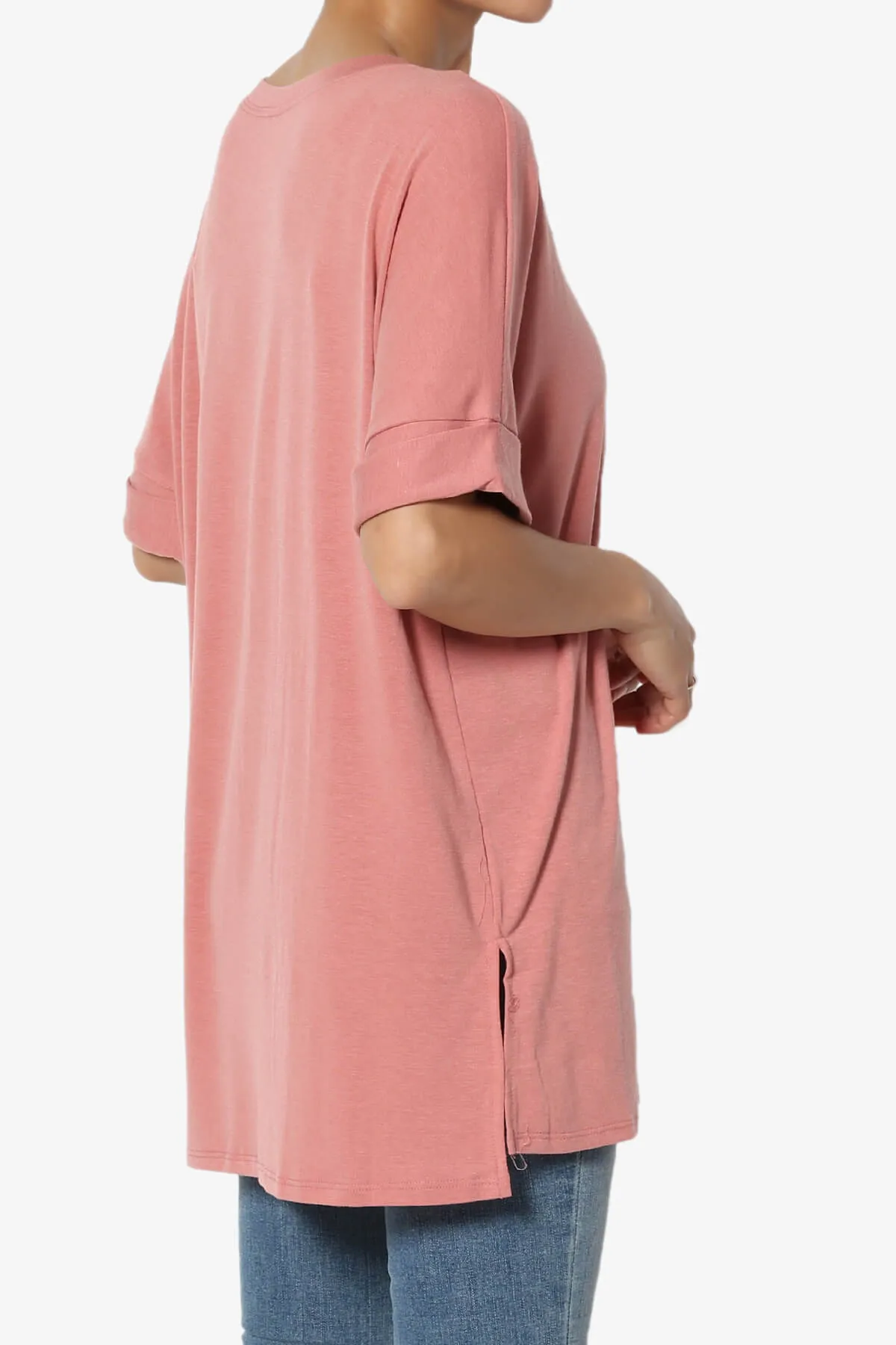 Onella Round Neck Rolled Short Sleeve Top