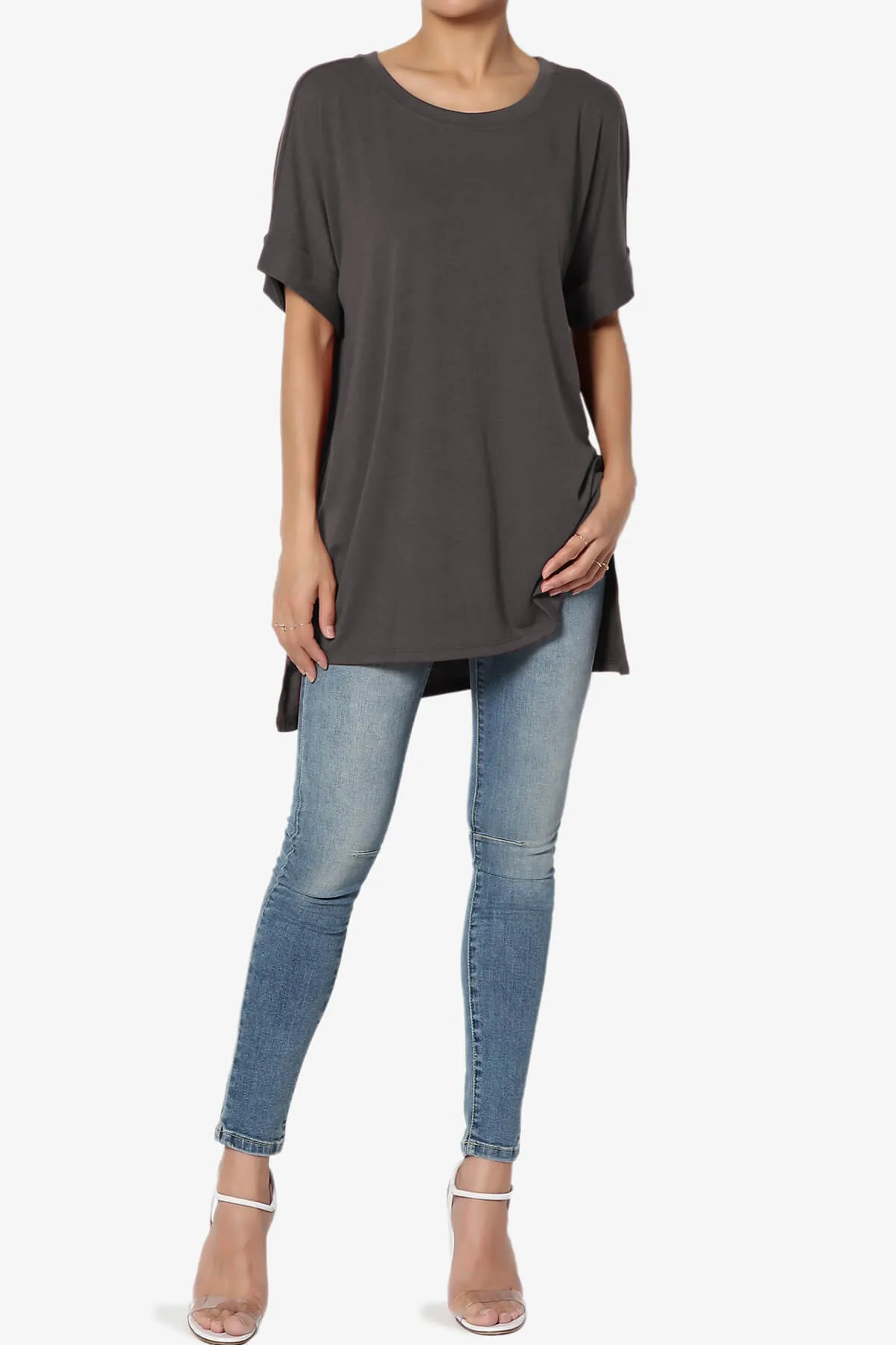 Onella Round Neck Rolled Short Sleeve Top