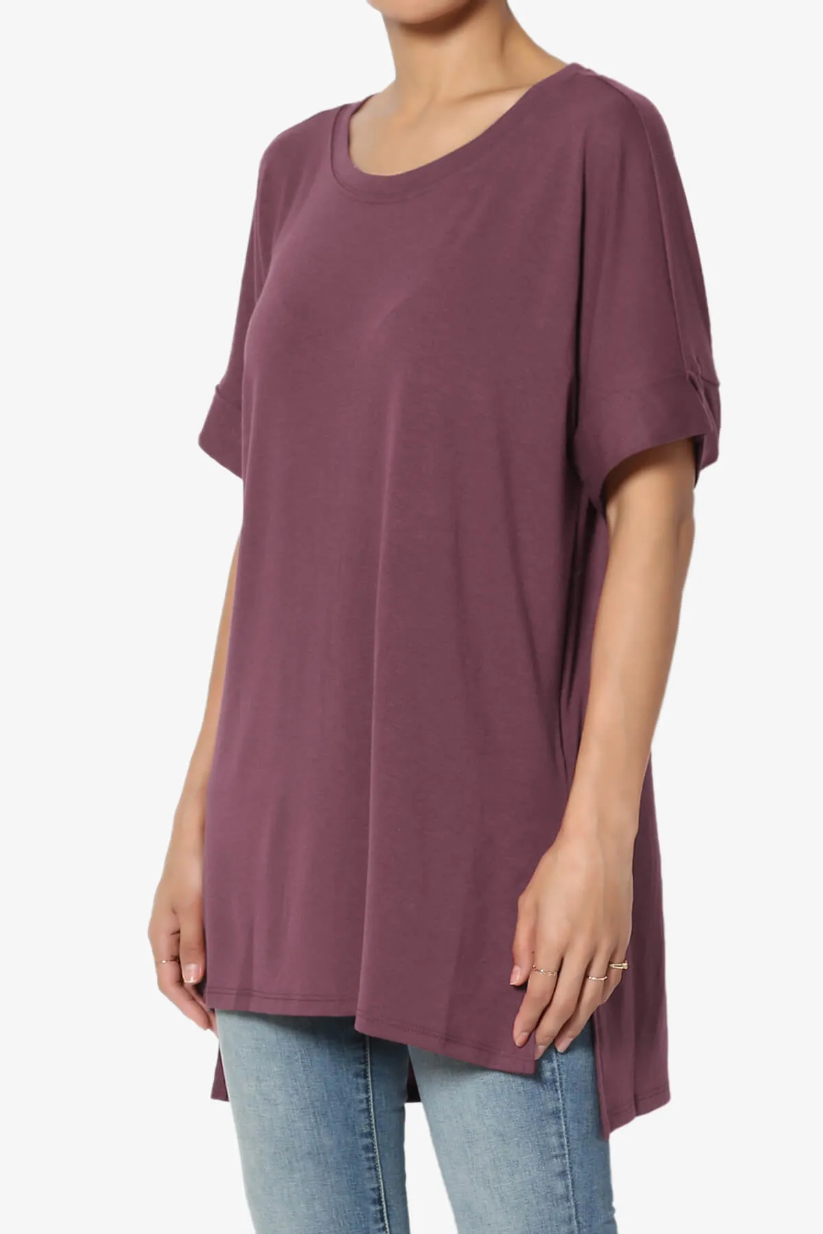 Onella Round Neck Rolled Short Sleeve Top