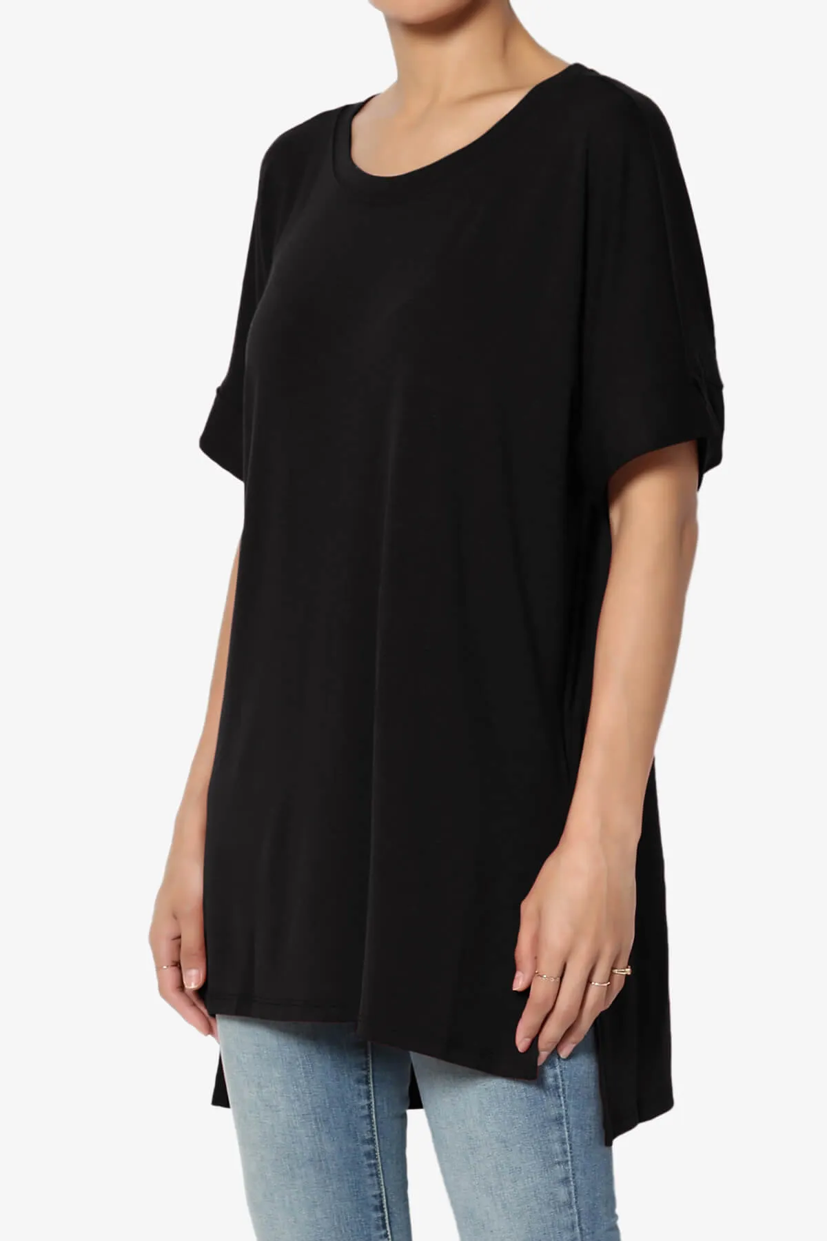 Onella Round Neck Rolled Short Sleeve Top