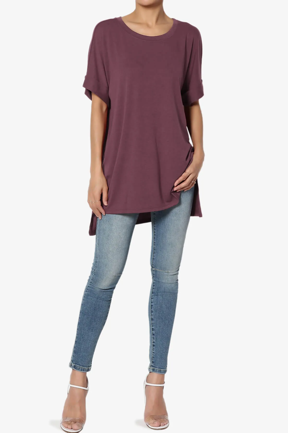Onella Round Neck Rolled Short Sleeve Top