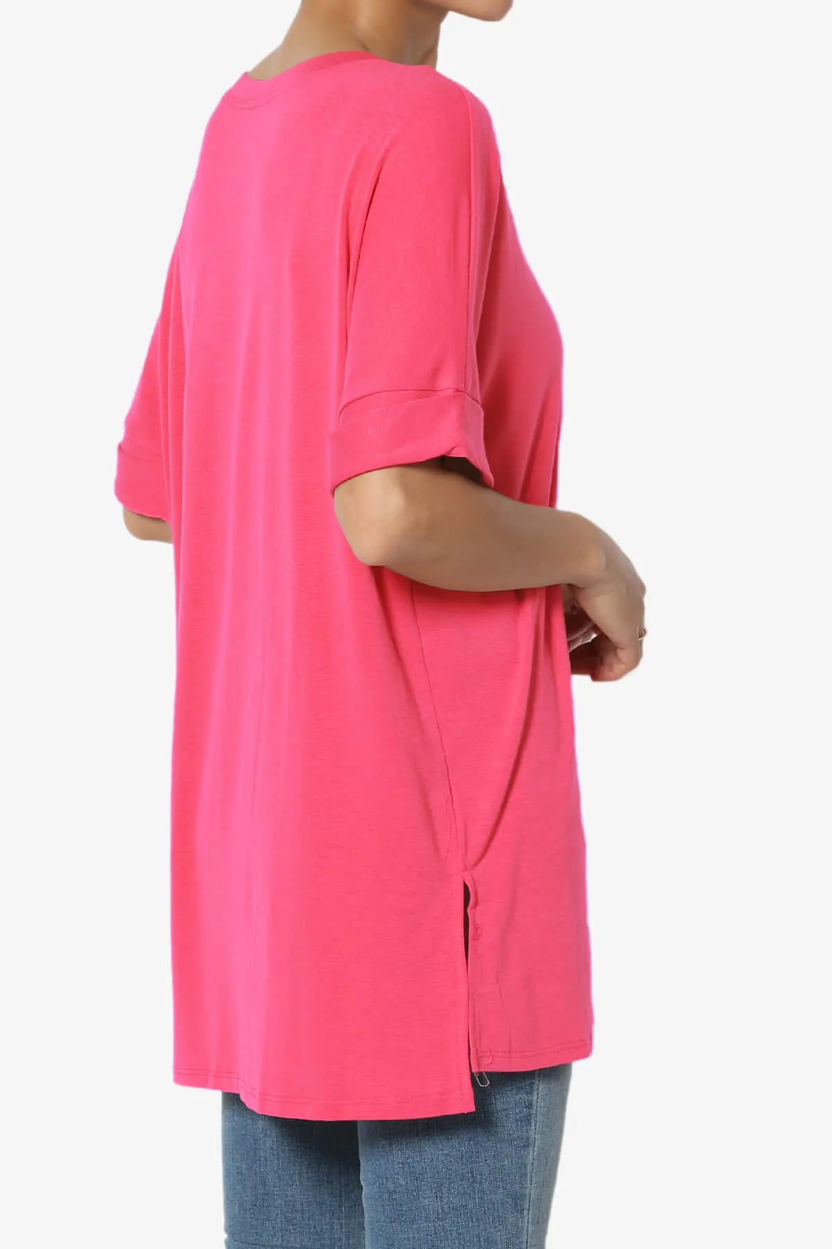 Onella Round Neck Rolled Short Sleeve Top
