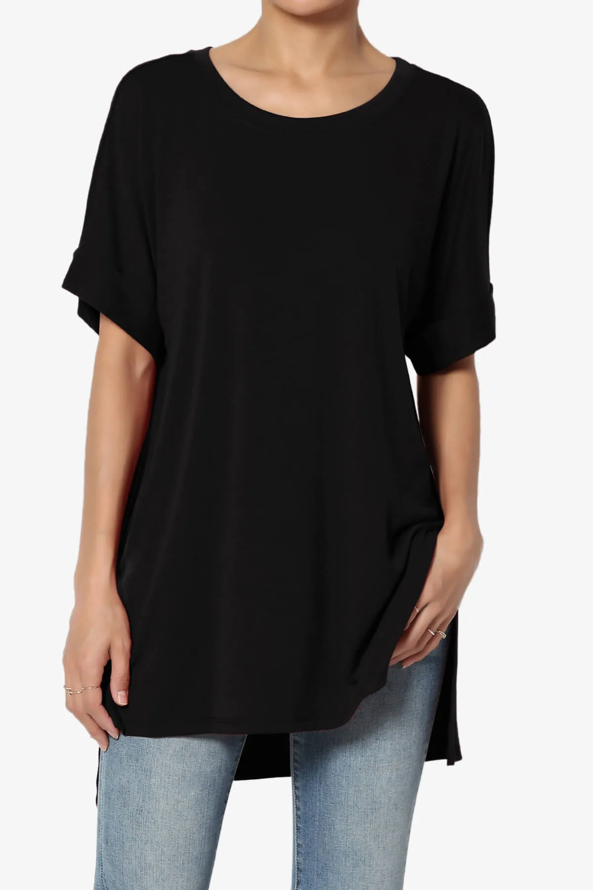 Onella Round Neck Rolled Short Sleeve Top