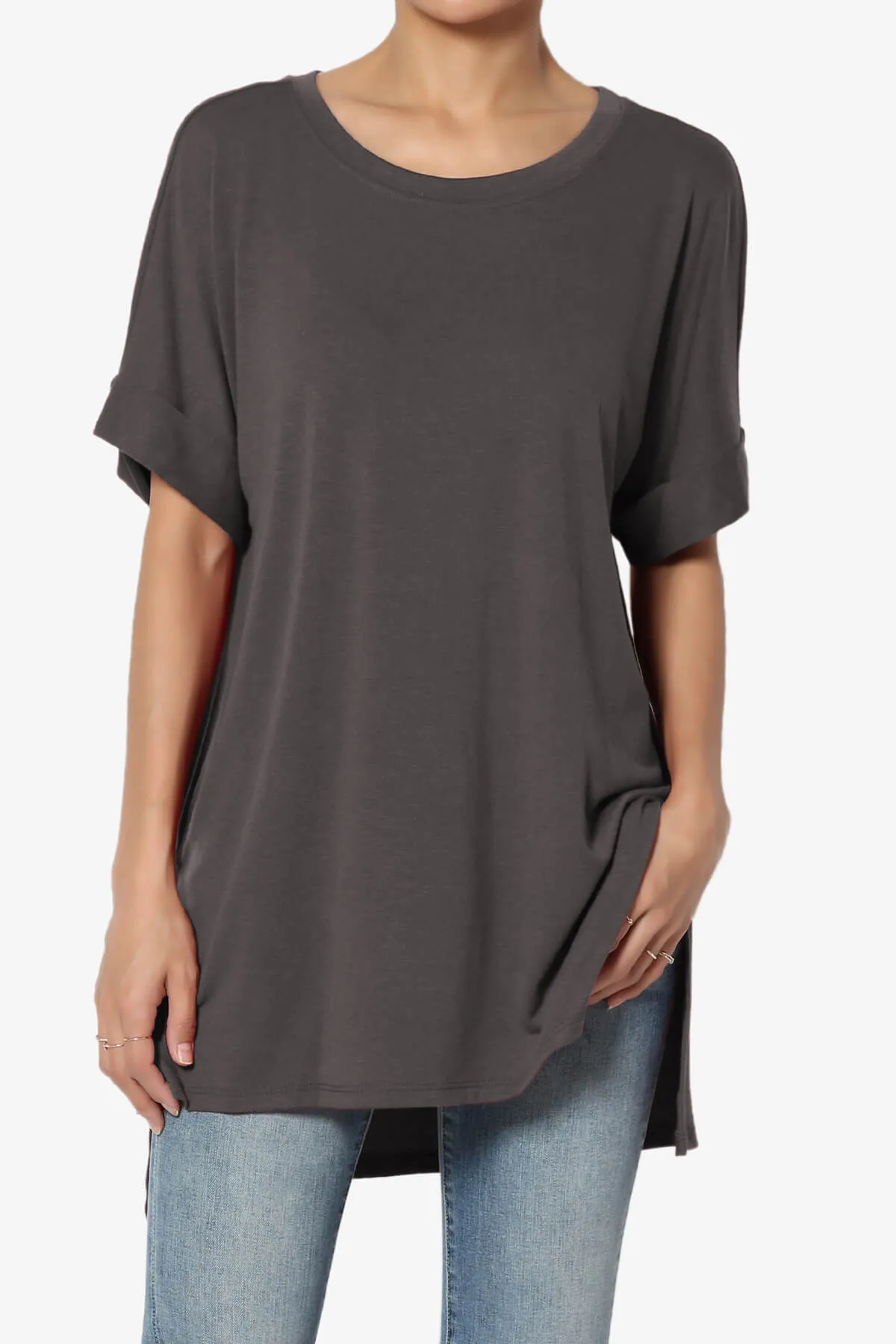 Onella Round Neck Rolled Short Sleeve Top