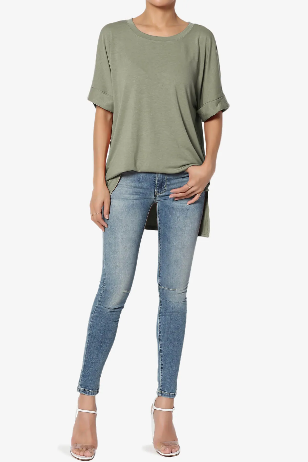 Onella Round Neck Rolled Short Sleeve Top