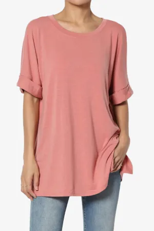 Onella Round Neck Rolled Short Sleeve Top