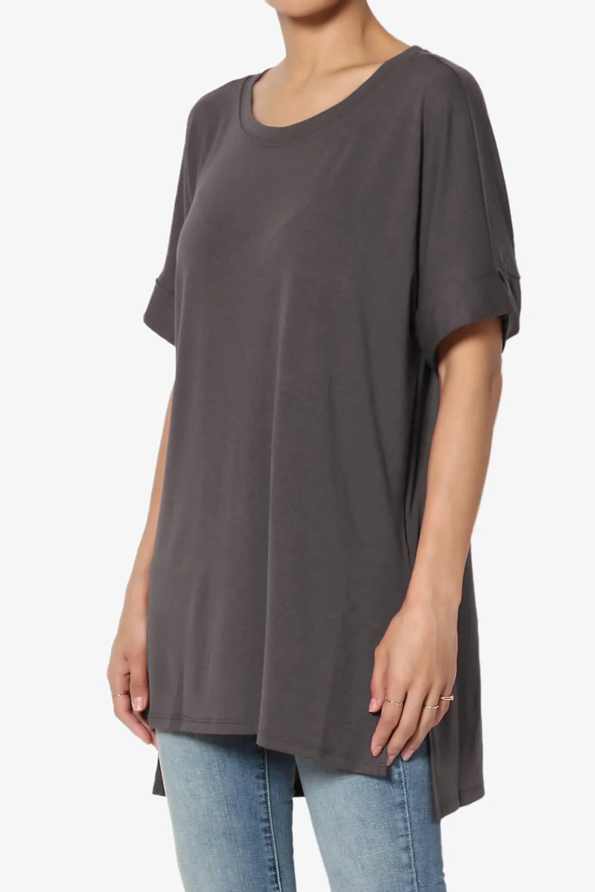 Onella Round Neck Rolled Short Sleeve Top