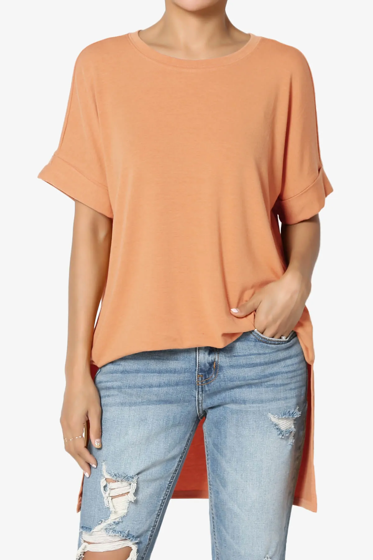 Onella Round Neck Rolled Short Sleeve Top