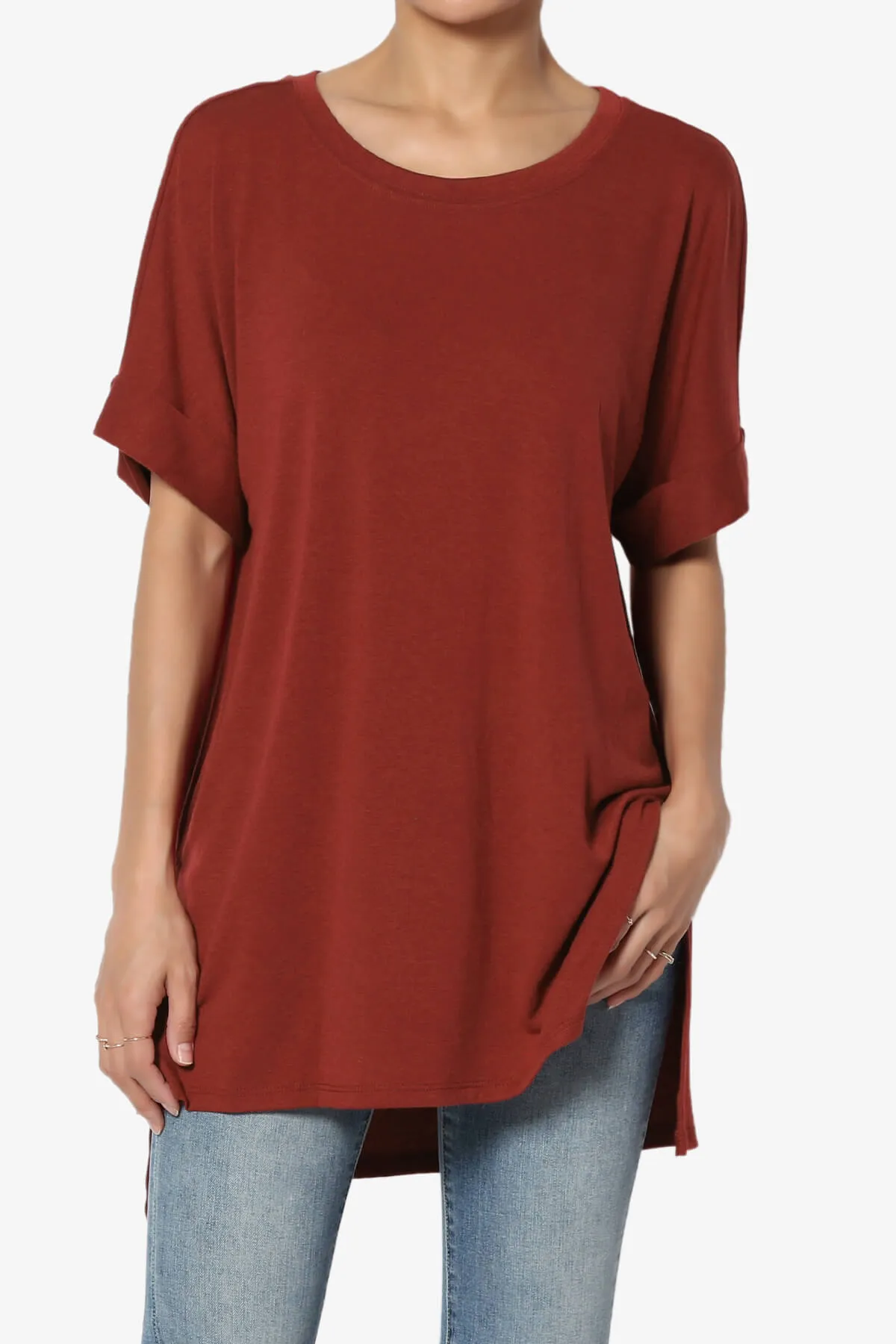 Onella Round Neck Rolled Short Sleeve Top